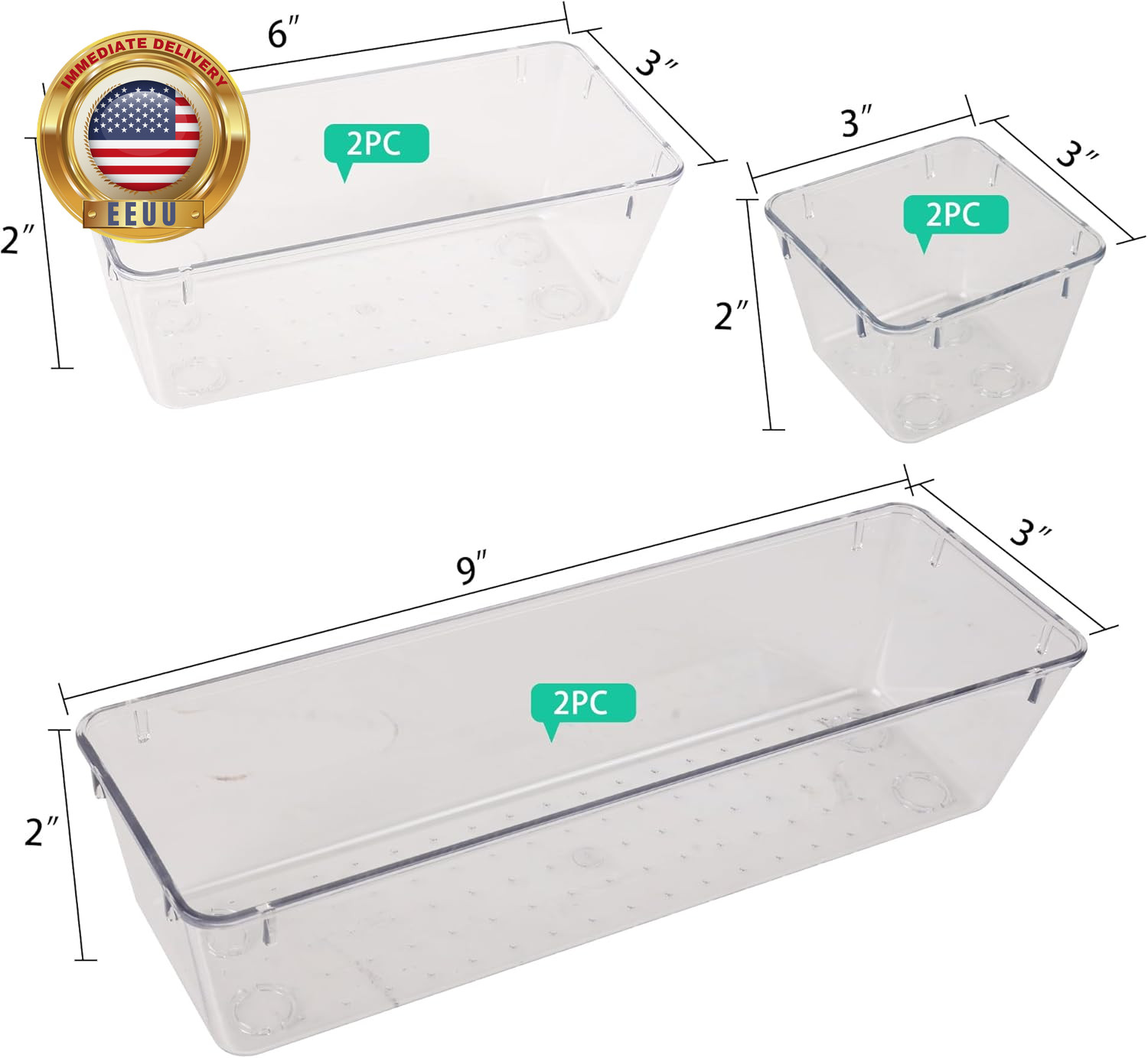 6 Pack Clear Drawer Organizer Set,Office Bin Desk Storage,Desk Drawer Storage Tr