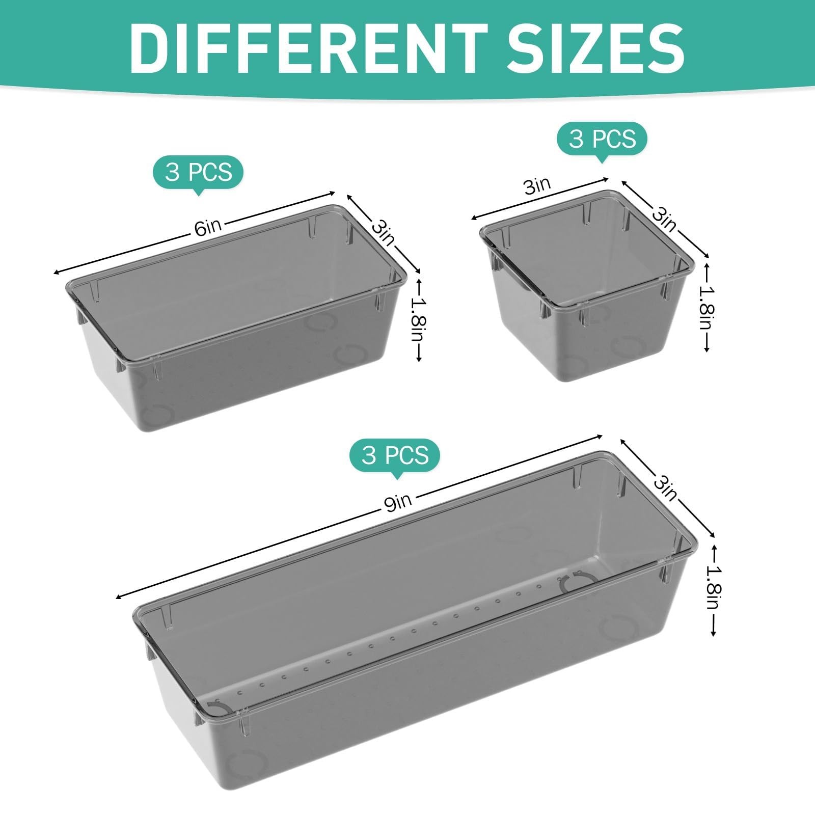 9 PCS Black Clear Acrylic Drawer Organizer Set Storage Trays Bins Makeup