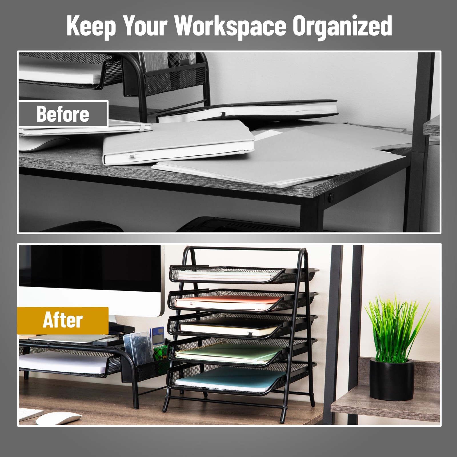 Mind Reader 5-Tier Paper Tray Organizer, 14.5″ x 13.8″ x 11.5″, Black