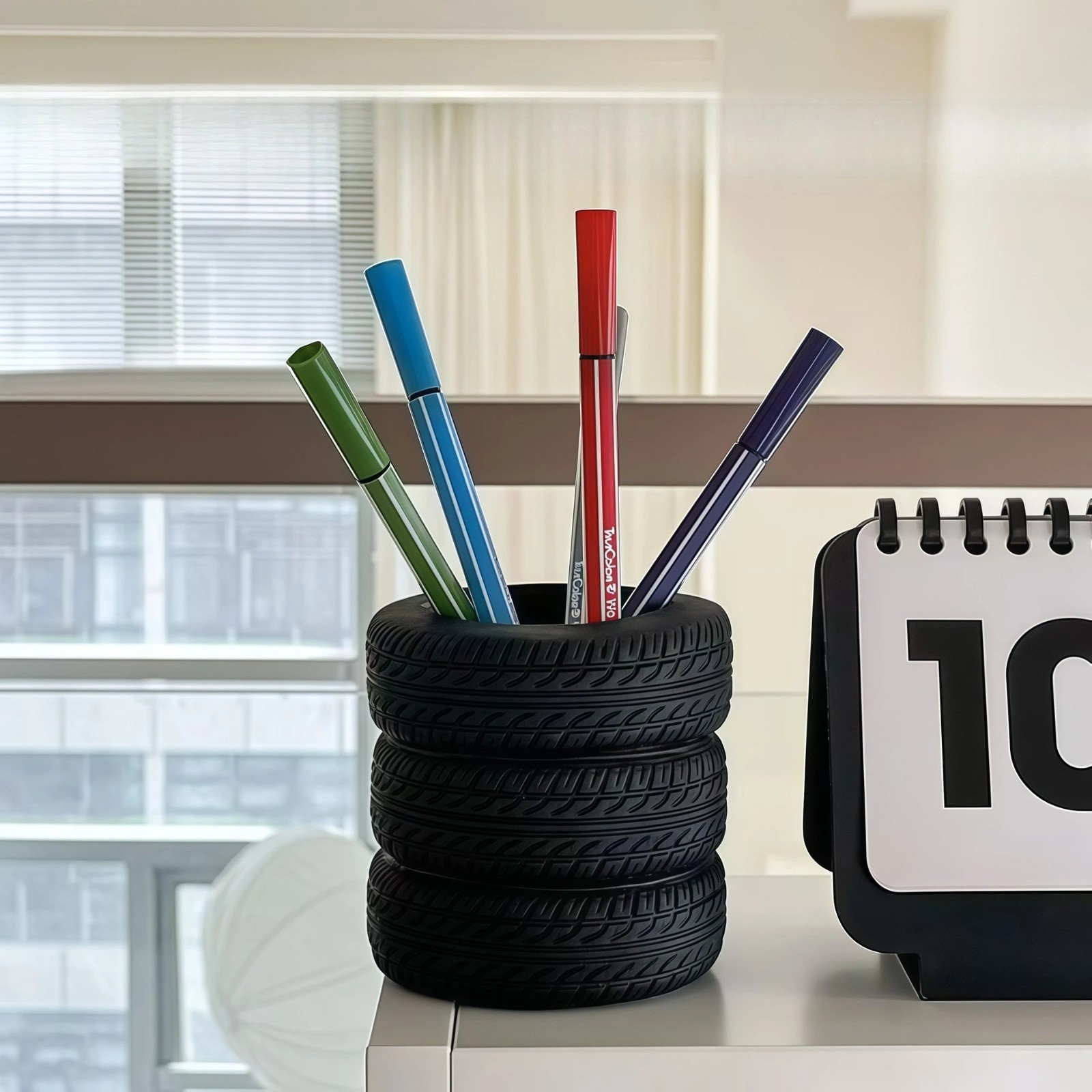 Desk Organizer Pen Holder Pen Pencil Tire Shaped Holder Case Office Stationery