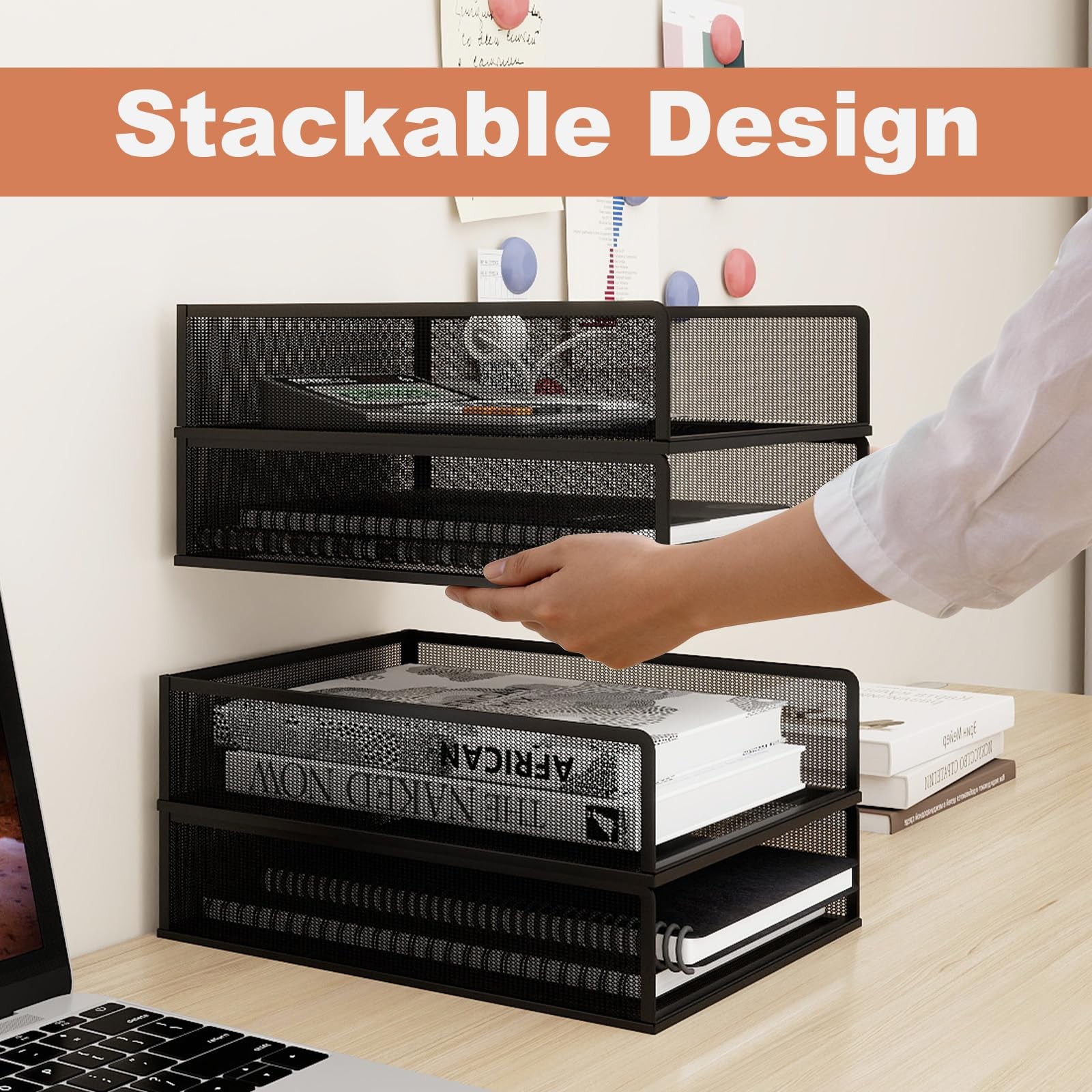 4 Tier Stackable Trays for Letter Documents, Desktop File Organizers for Offi…