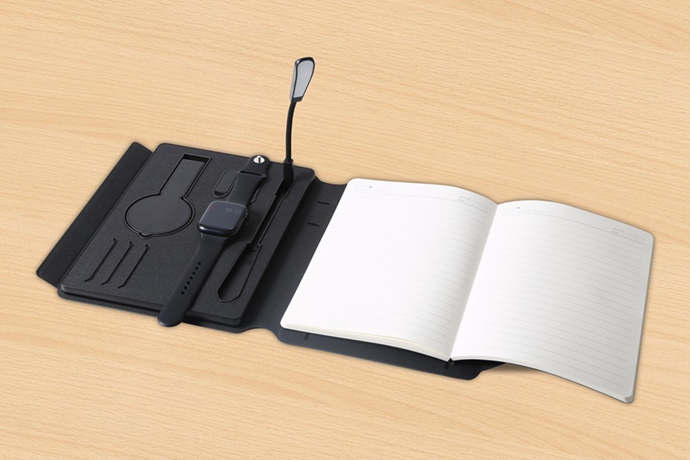 Unaklo’s Smart Desk Organizer with built in MagSafe charger, notebook, binder