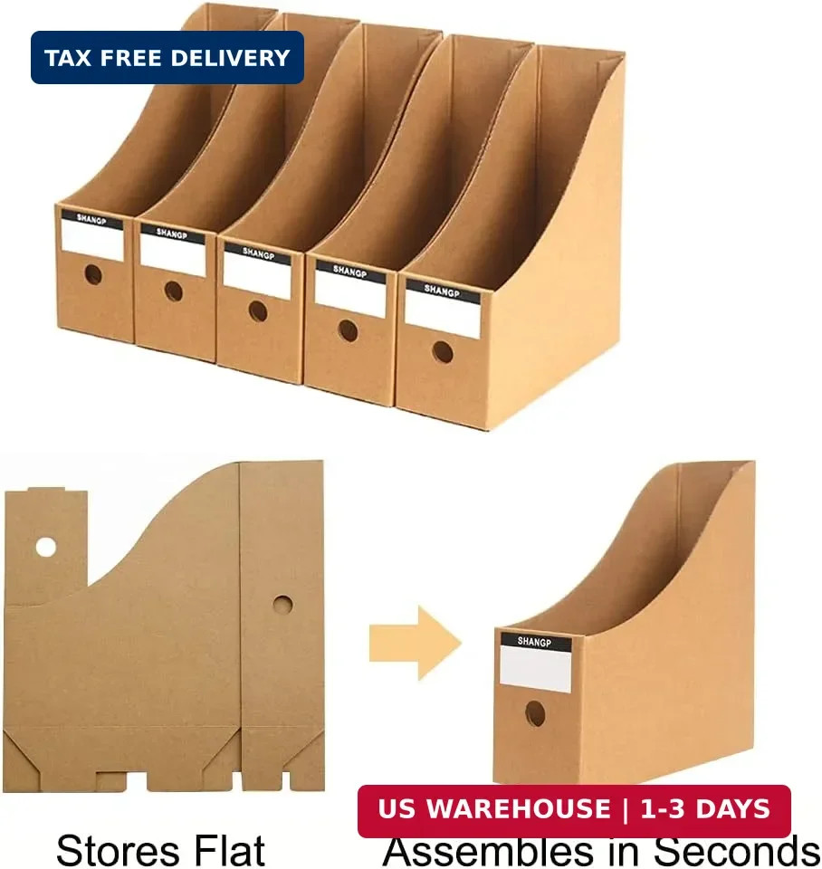 15 Pack Foldable File Holder Organizer Cardboard Magazine Storage Brown