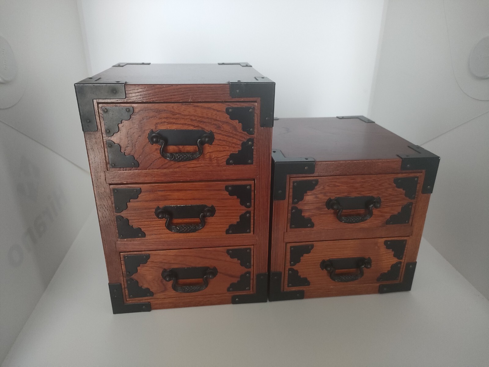 Wood Chest Showa Vintage 2 sets (3 drawers + 2 drawers) Limited Japan