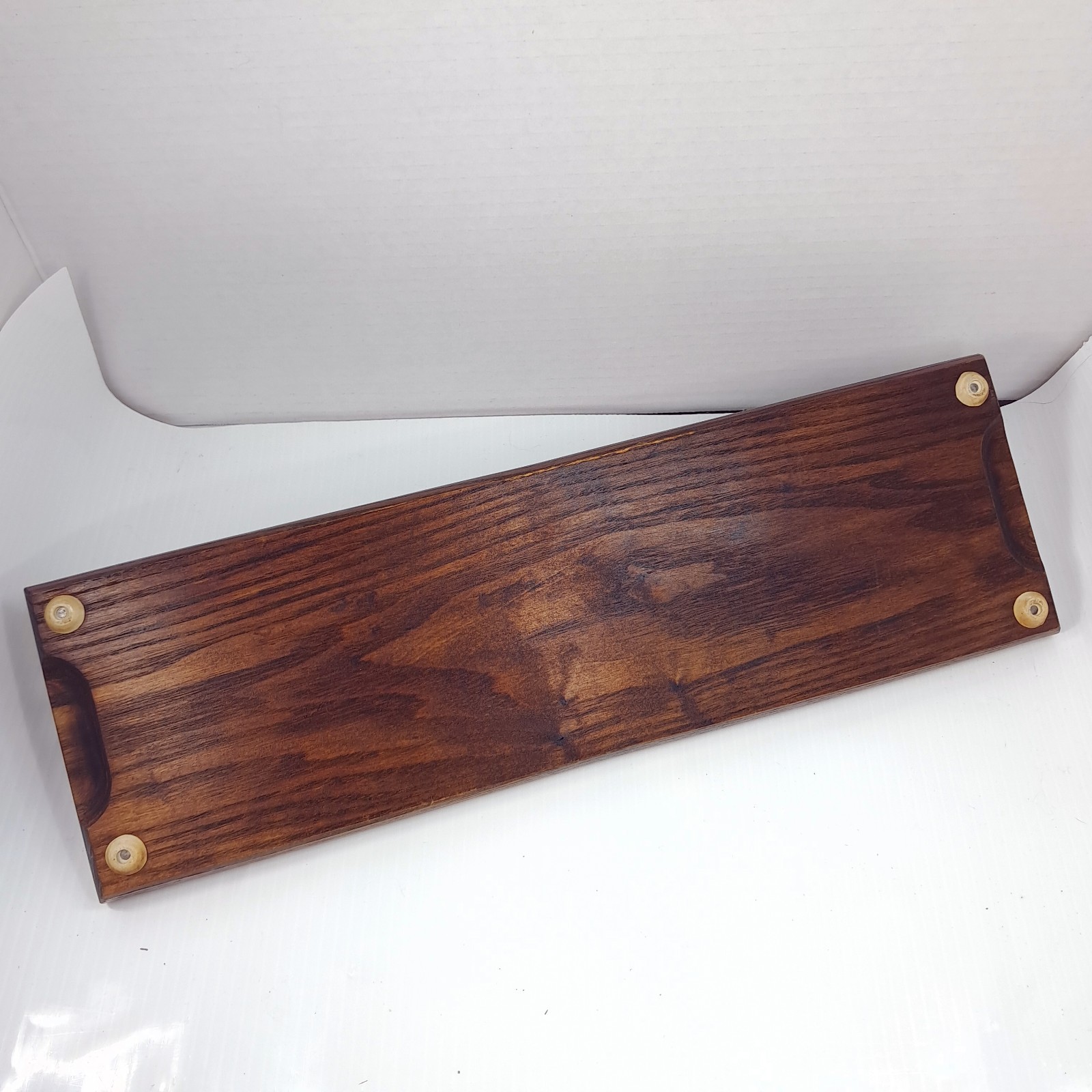 Vintage wood brass rail Desk Organizer Valet Tray office stationary mail paper