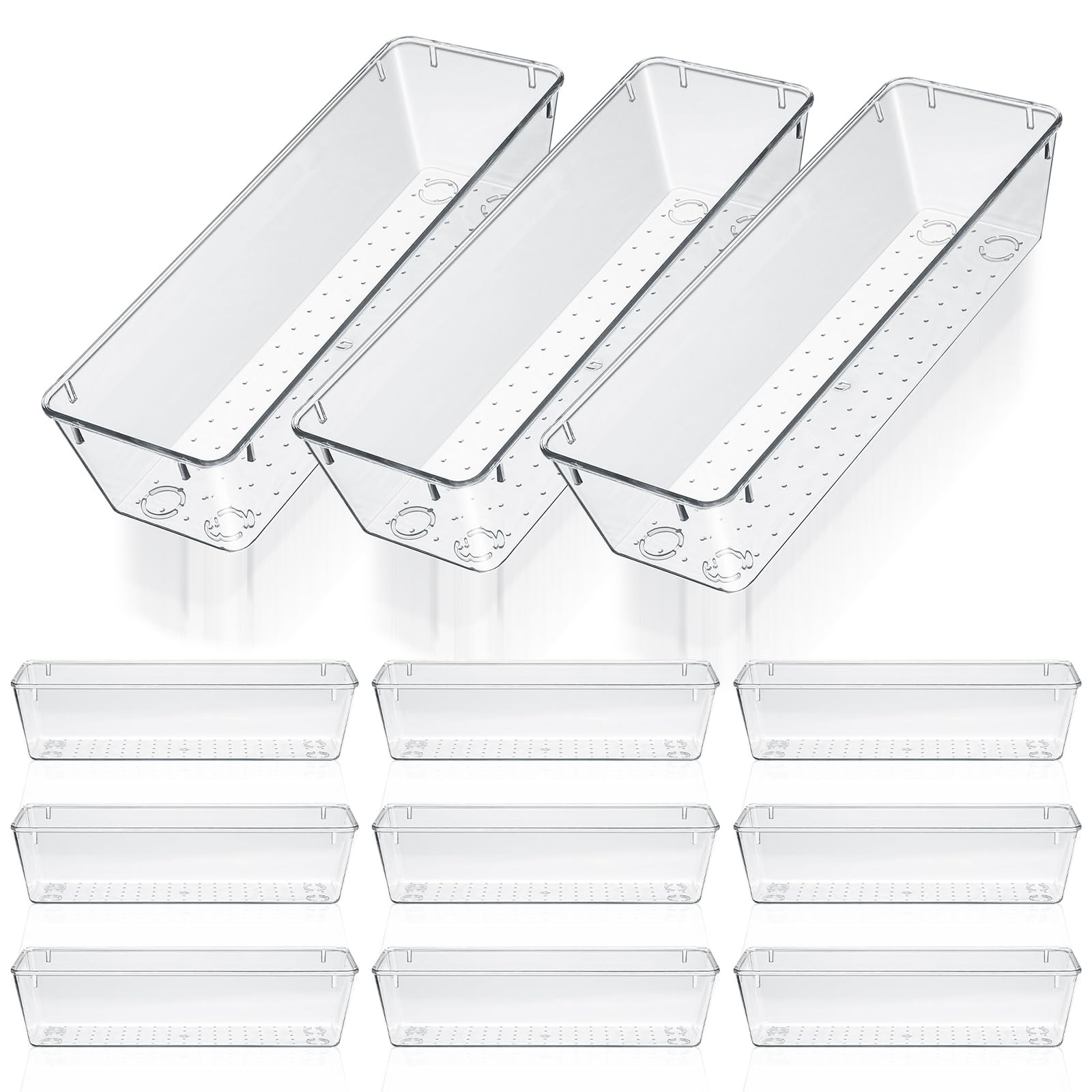 12 Pcs Vanity Drawer Organizer 9 x 3 x 2 Inches Clear Plastic Utensil Organiz…