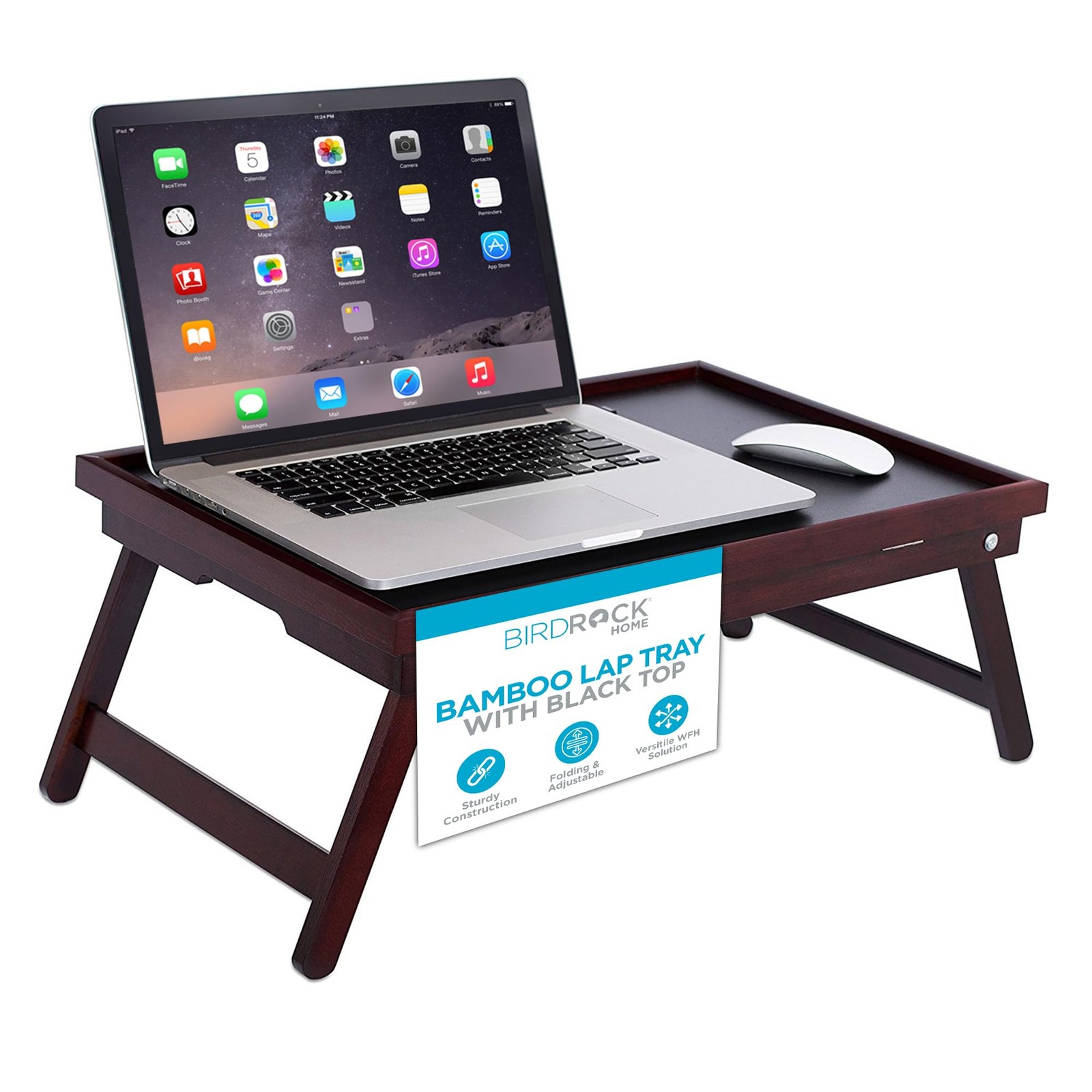 Birdrock Home Bamboo Lap Black Top – – – Bed Or –