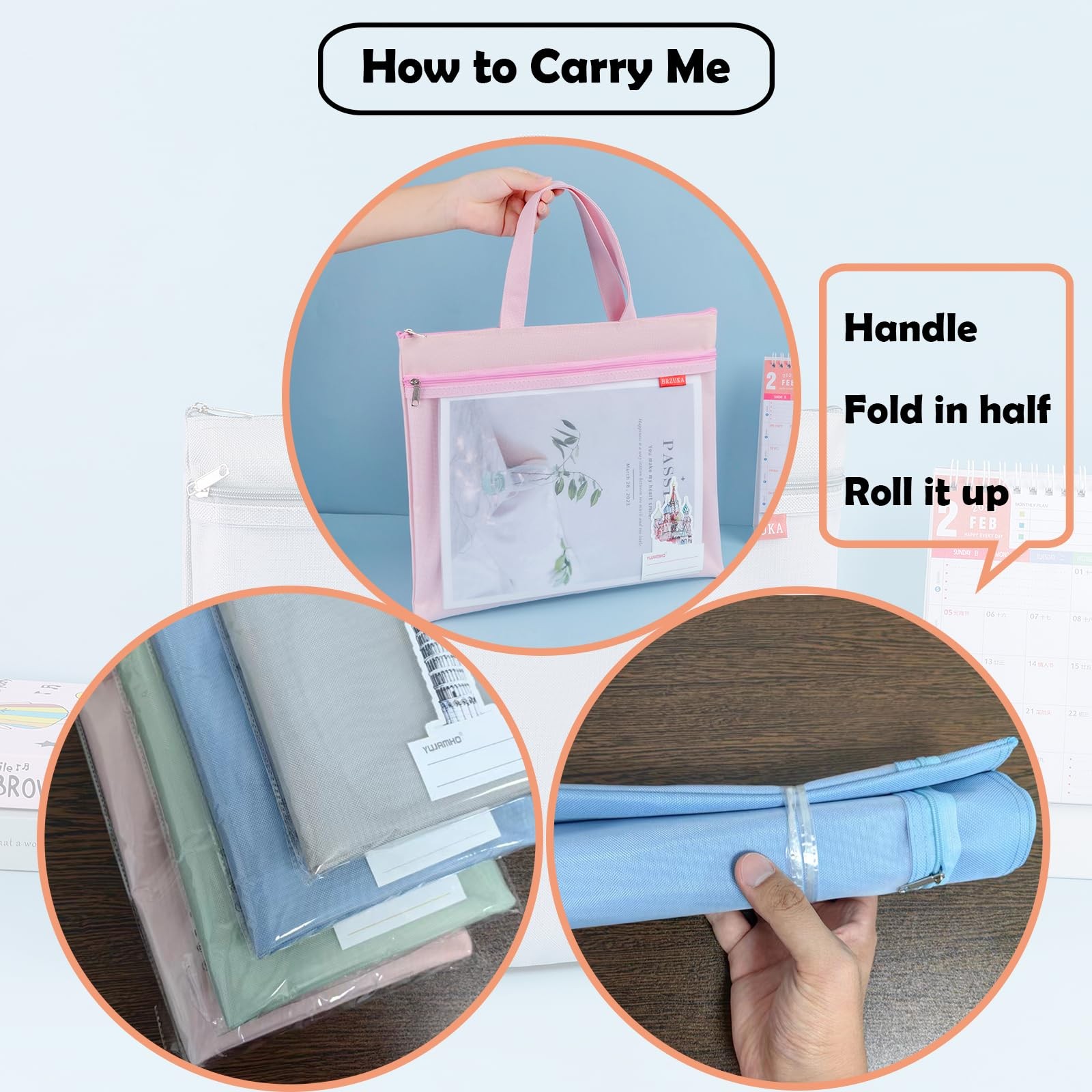 Mesh Zipper Pouch 11×13.7 in, A4 Double Pocket Waterproof File Bag with Handl…