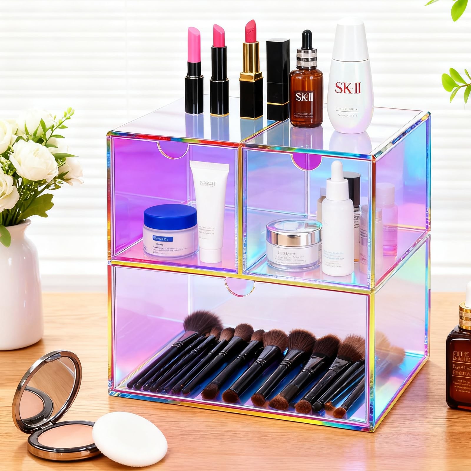 Desk Organizer with 3 Storage Drawers for Makeup Office Acrylic Desktop Drawe…