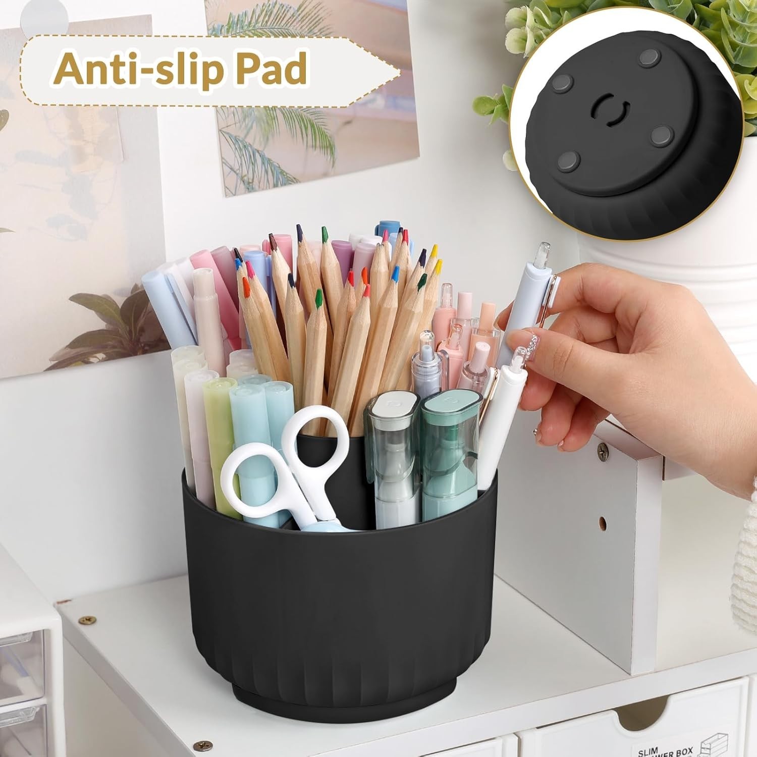 Stylish 360-Rotation Pen & Pencil Holder – Space-Saving Desk Organizer in Black