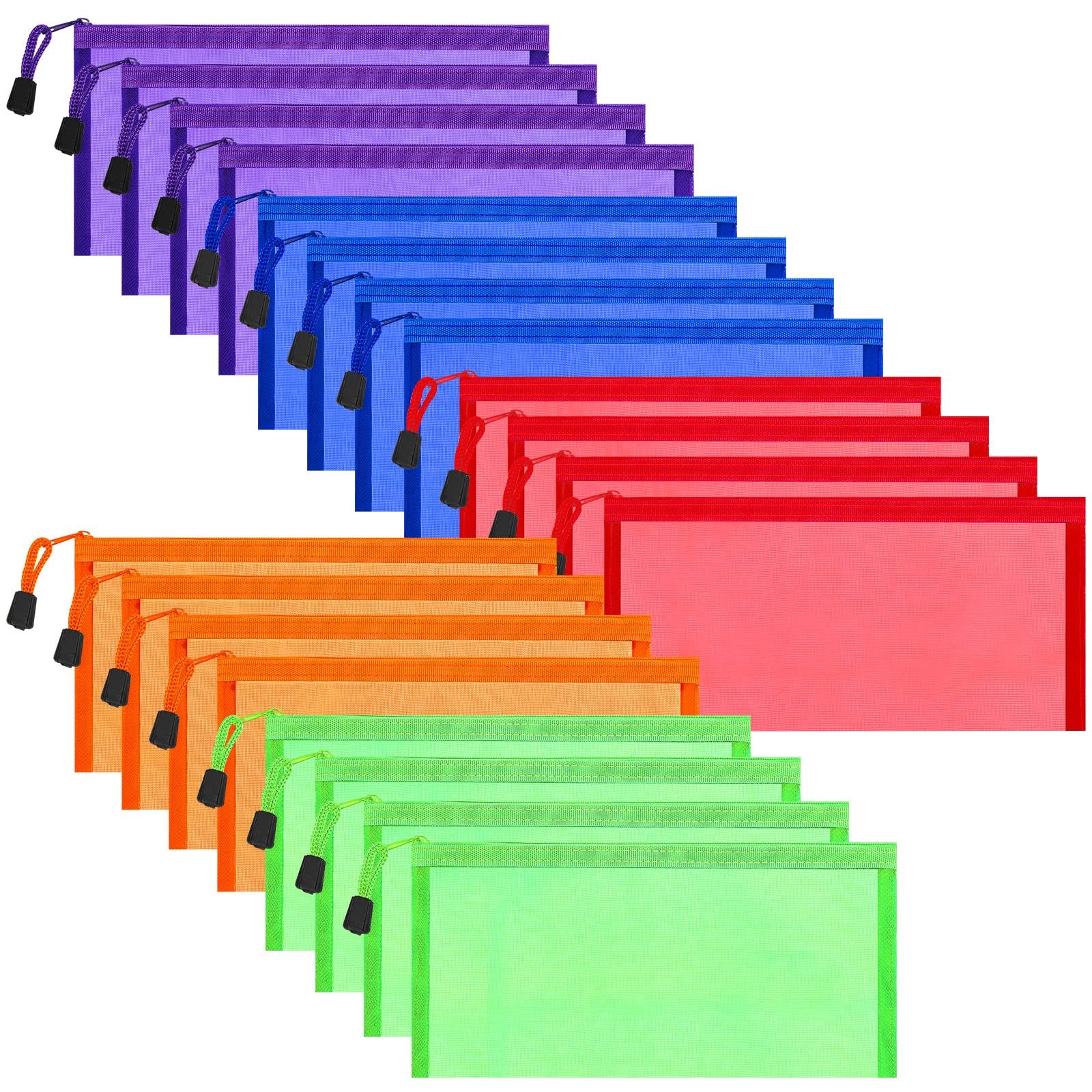 20 Pack Multicolored Zipper Mesh Pouch, Zipper Pencil Pouches Pen Bags, Multi…