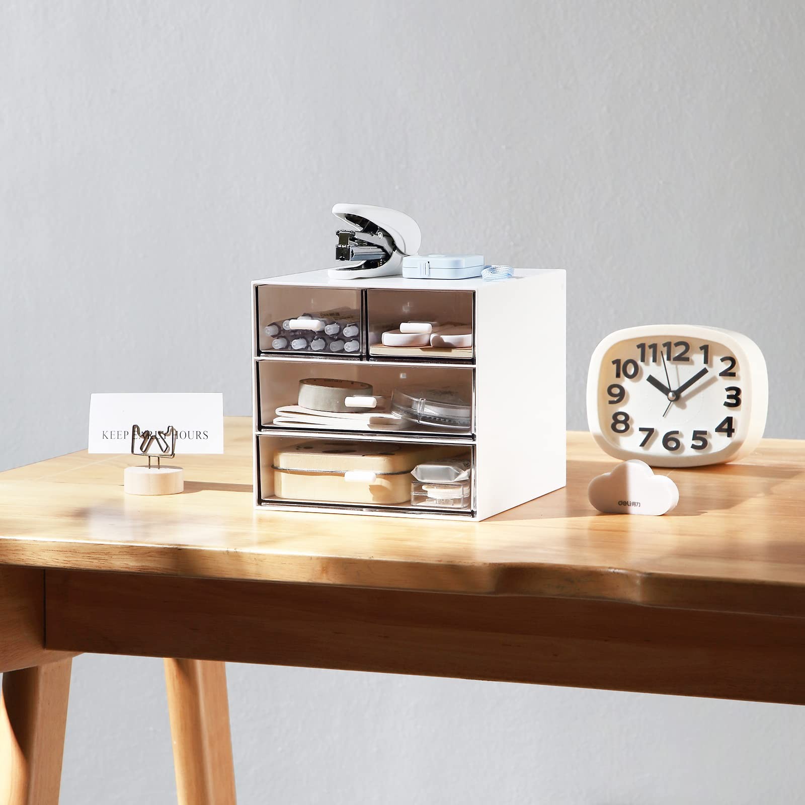Marknor Makeup Organizer, Desk Organizer with 4 Drawers, Sundries White