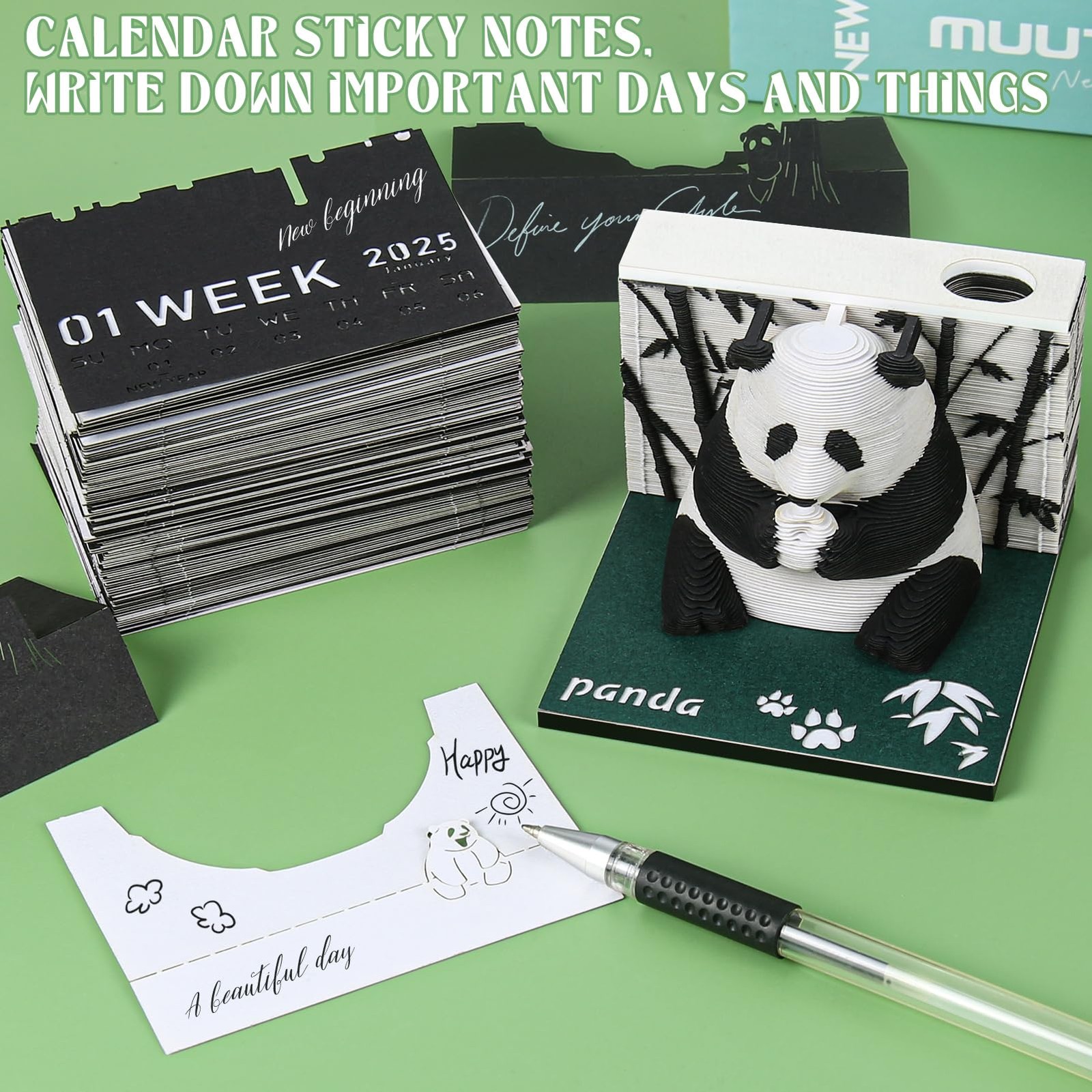 Time Piece Calendar 2026, 3D 2026 Artsy Pads, Timepiece Panda-shaped