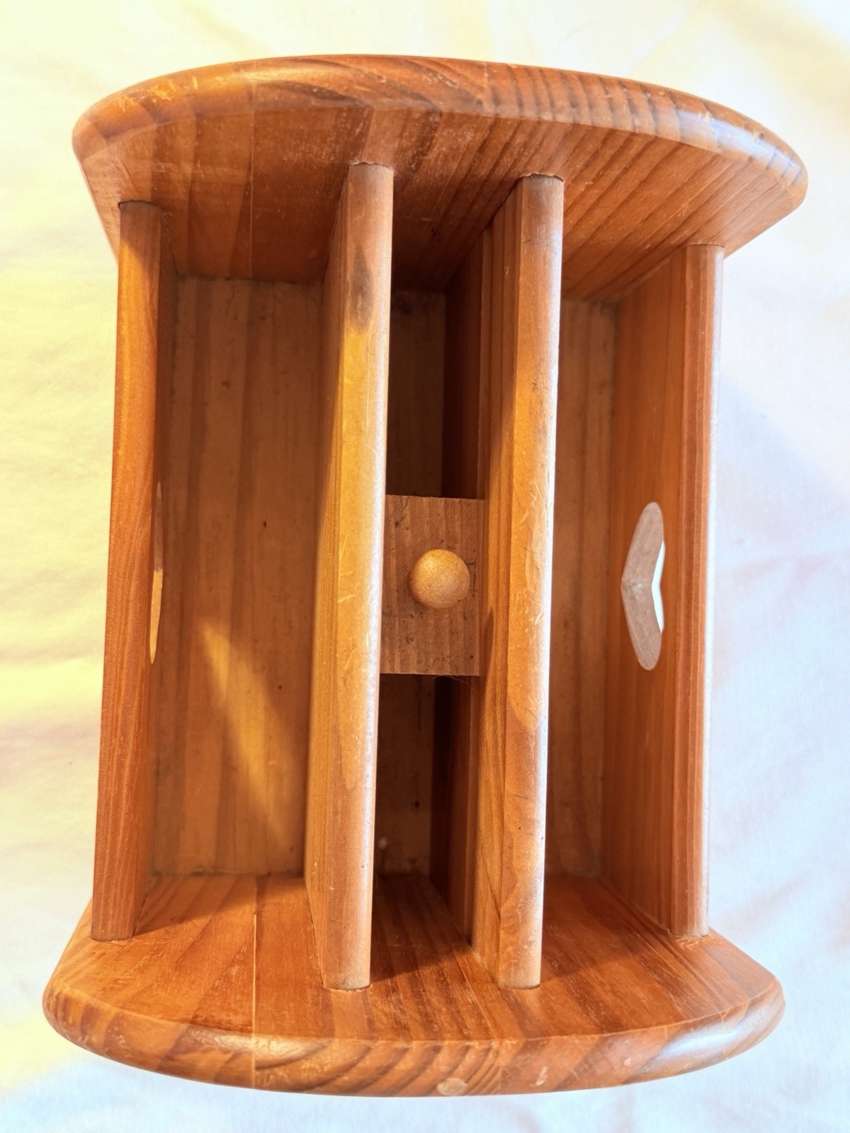 Vintage Wood Rotating Desk Organizer Mail Holder Napkin Utensil Caddy