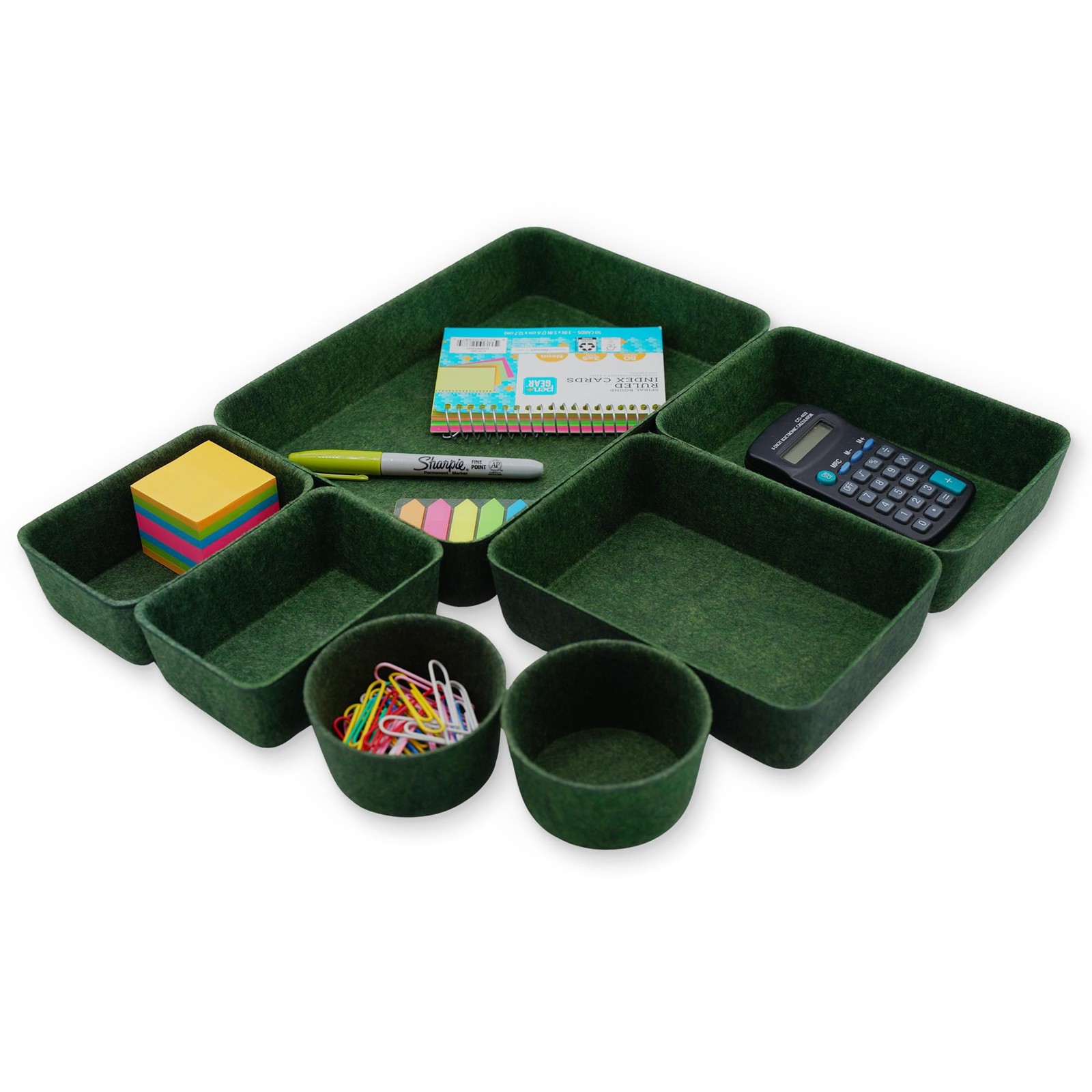 7 PCS Forest Green Felt Desk Drawer Organizer Trays Office Storage Bins