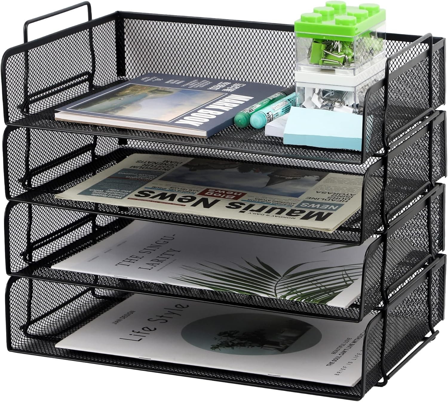 Sturdy 4 Pack Desk Paper Tray Set – Lightweight Metal Document Organizers