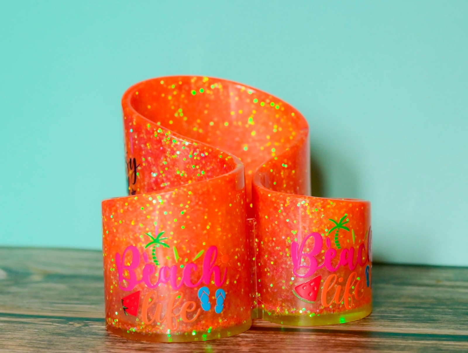 Handmade Resin Desk Organizer | Neon Orange Pink Pen Holder | Office Supply…