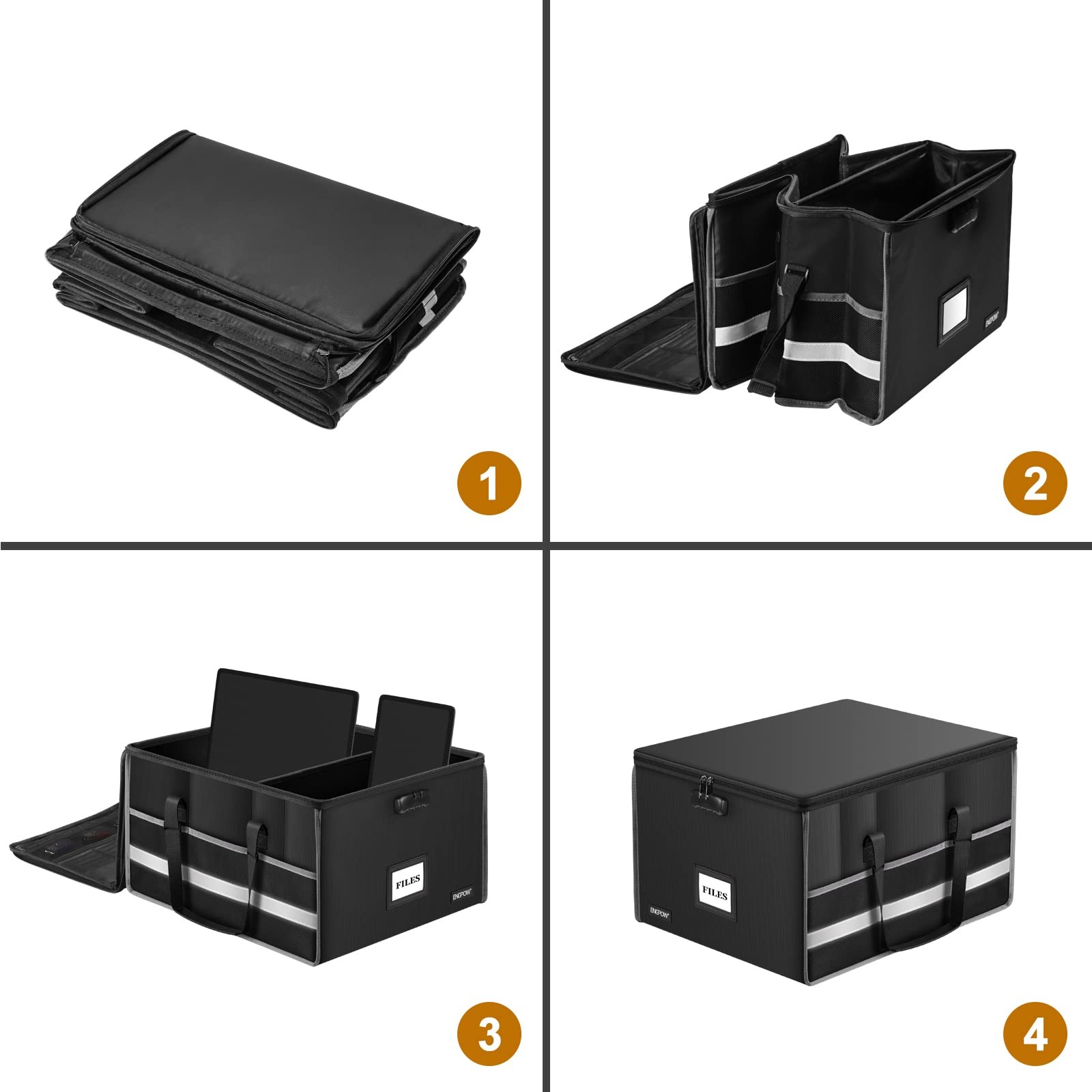 ENGPOW Fireproof Document Box with Lock, File Storage 18.9″x16.3″x11″, Black