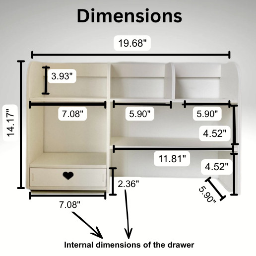 PVC Desk Organizer White – Small 2‑Tier Bookshelf with Drawer for Girls Bedroom