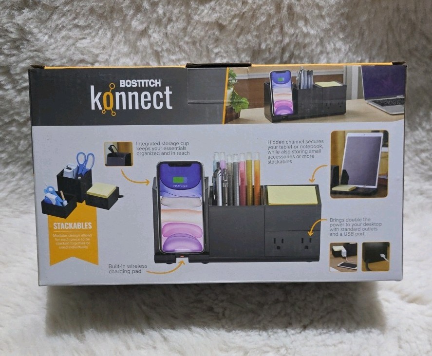 Bostitch Konnect 4 Piece Wireless Charging Desk Organizer Kit New