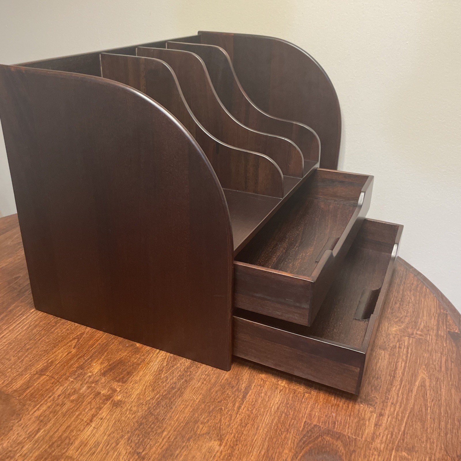 Vintage Danish Modern Style Mahogany Wood Desk Organizer Mail Sorter Selamat HTF