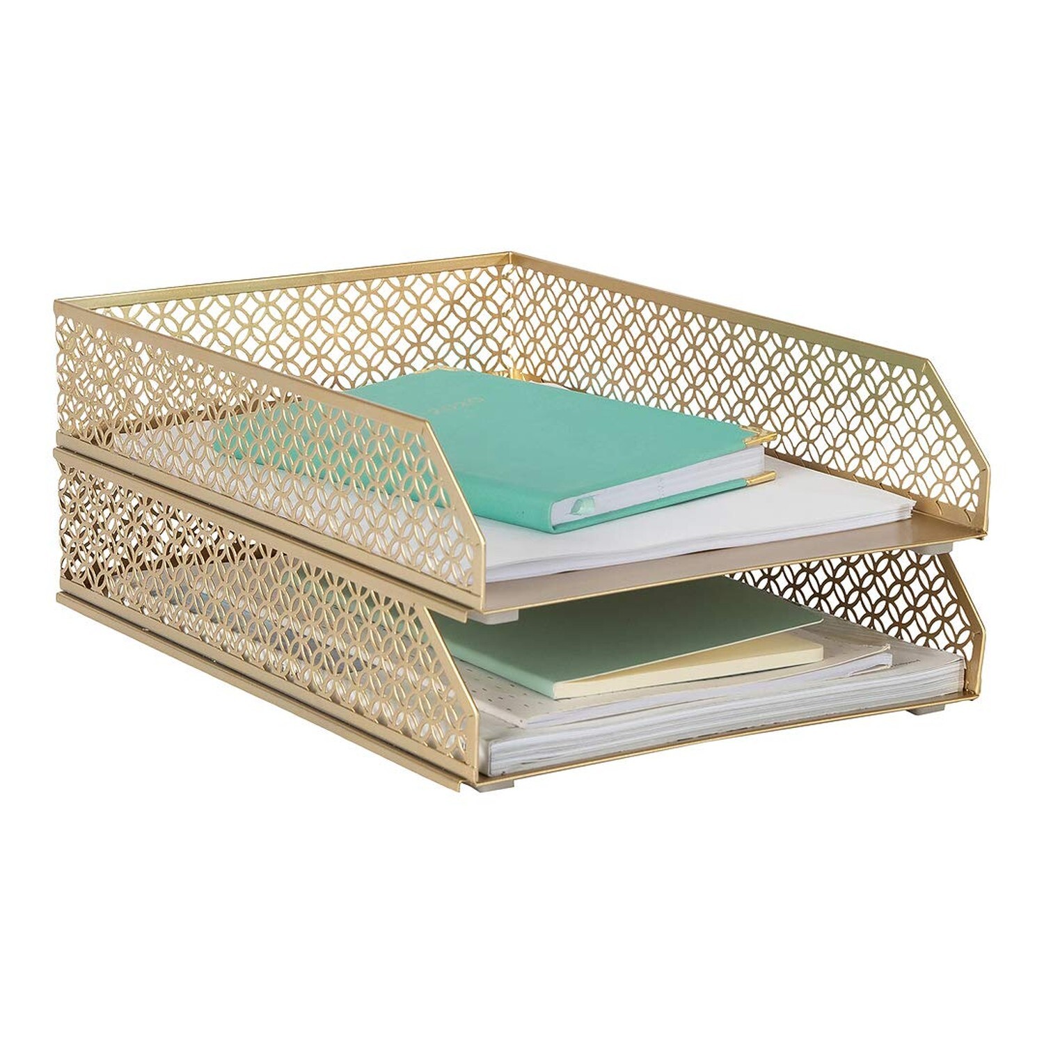 Gold File Organizer Office Inbox Gold paper tray Organizer for Desk – Gold De…