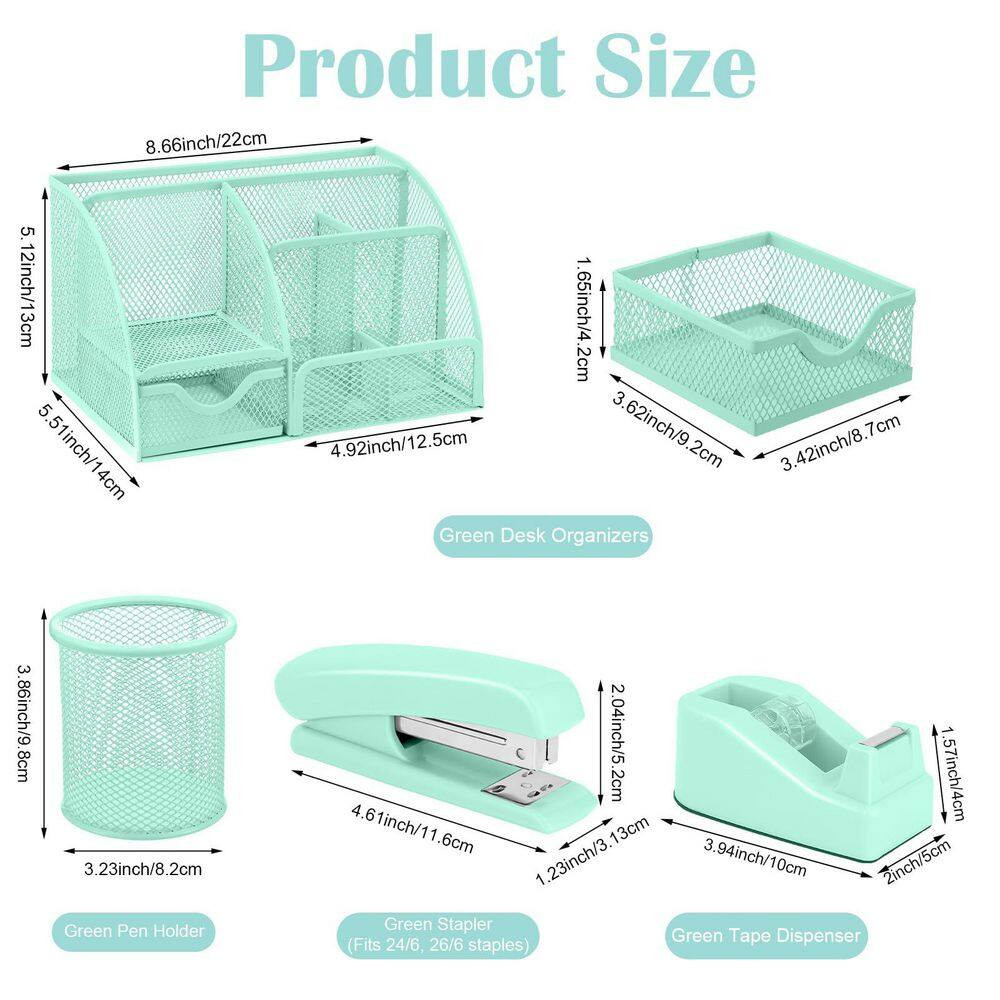 1 Set Green Mesh Desk Organizer with Drawer Teal Office Supply Kit Pen Holder St