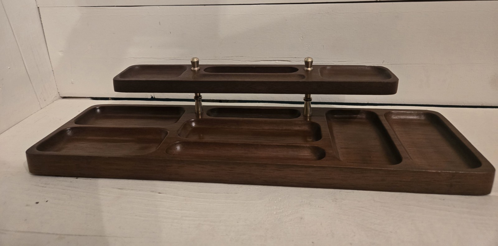 VTG Swank Wood Desk Valet, Organizer with Brass Details. 17.5 x 4.5.