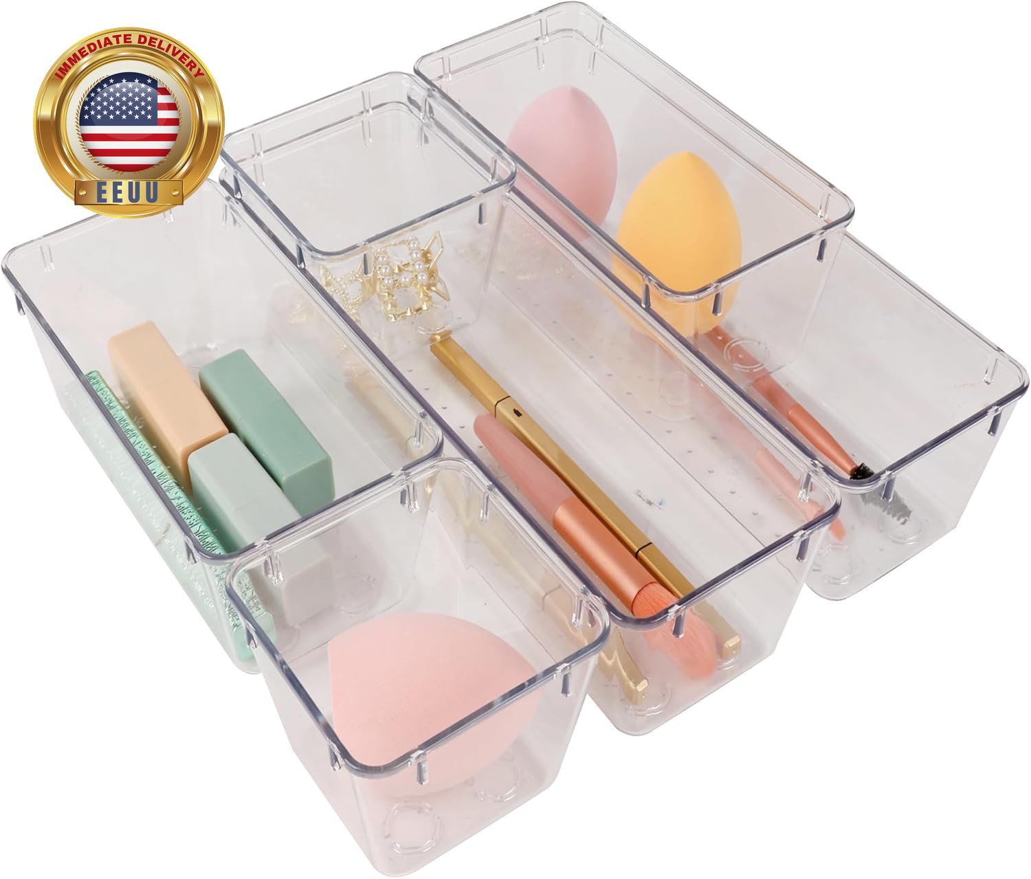 6 Pack Clear Drawer Organizer Set,Office Bin Desk Storage,Desk Drawer Storage Tr