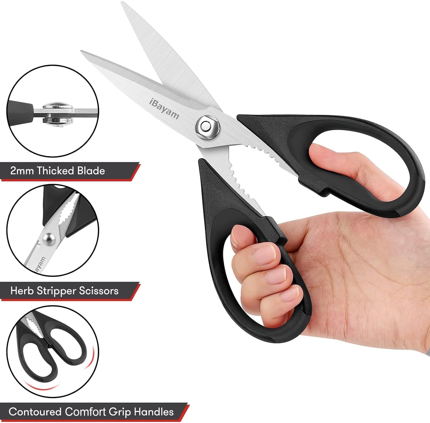 Shears Kitchen | 2 Pack | 8.5 Inch | Stainless Steel | Black