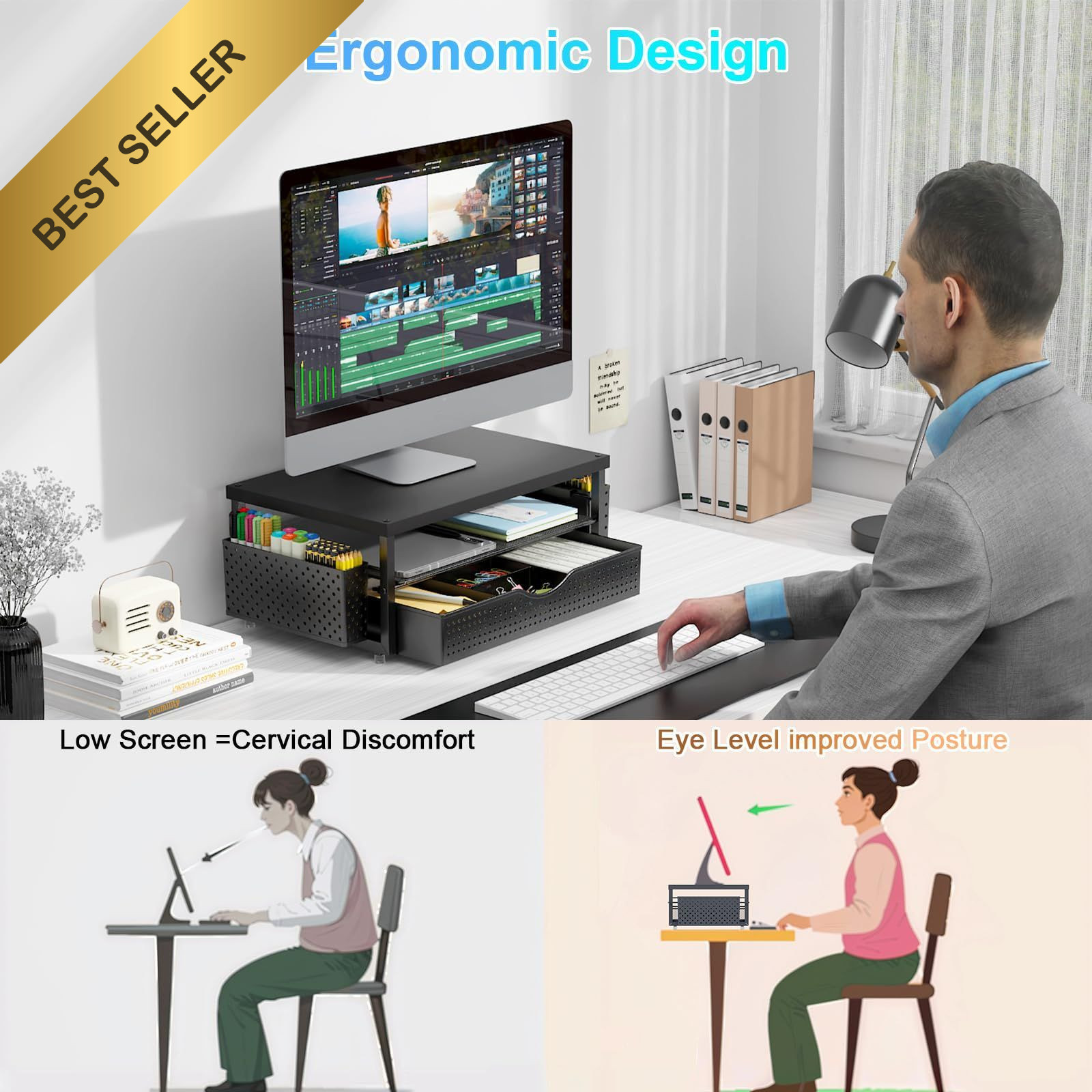 gianotter Desk Organizers and Accessories, Monitor Stand with Black-Plain