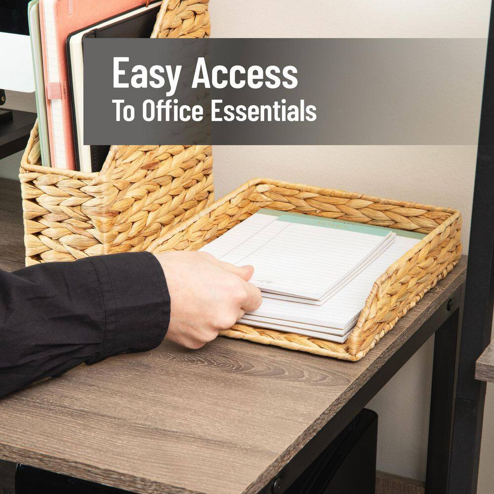 Rattan Paper Tray with Iron Frame, Desktop Organizer, Holds Letter Size Document