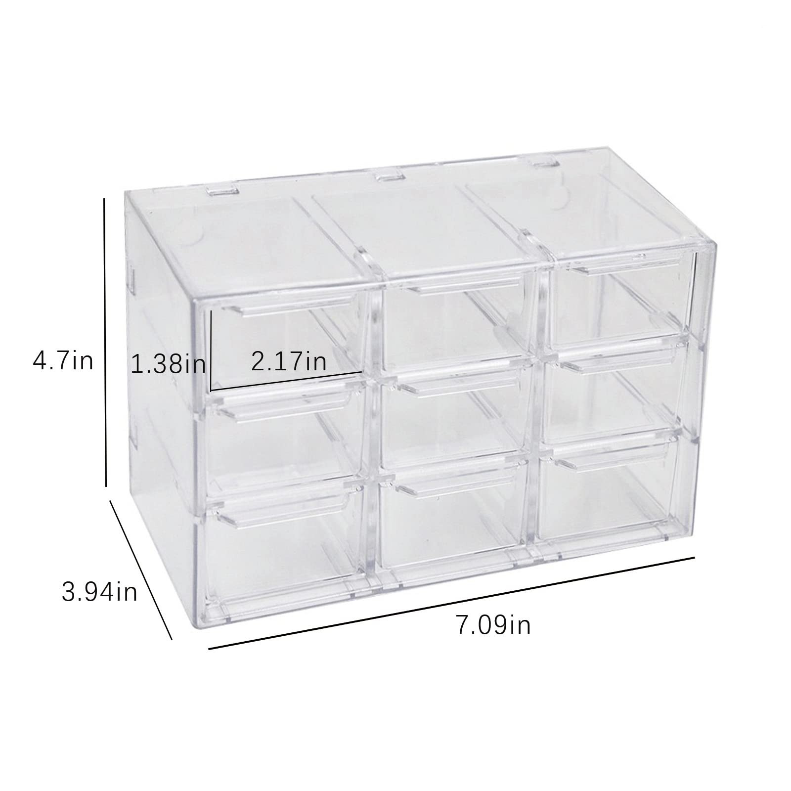 JIAFUJIN Mini Desktop Drawer Box 9 Compartments Plastic Desk Organizer Clear