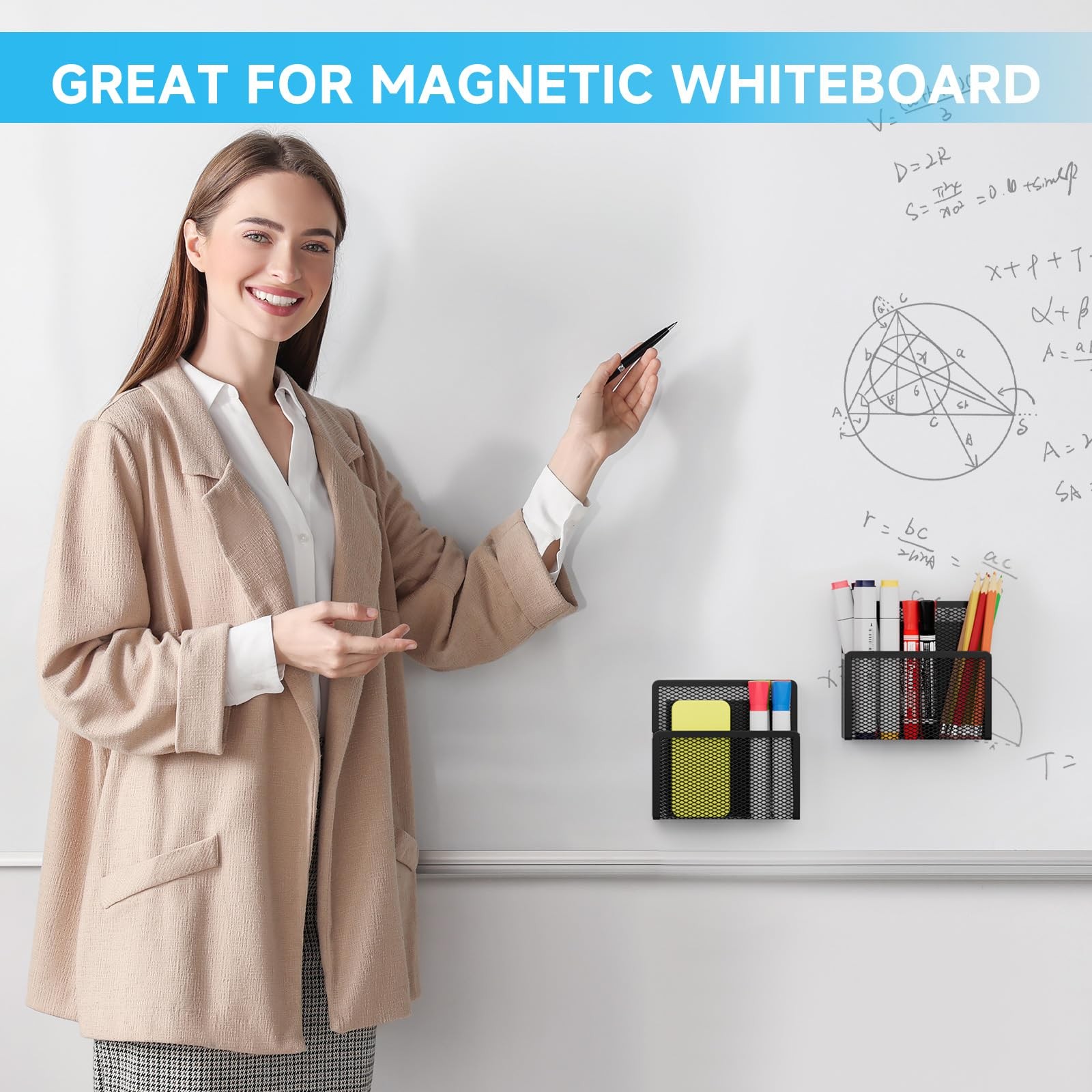 Marbrasse Magnetic Dry Erase Marker Holder, Mesh Pen Holder for Black