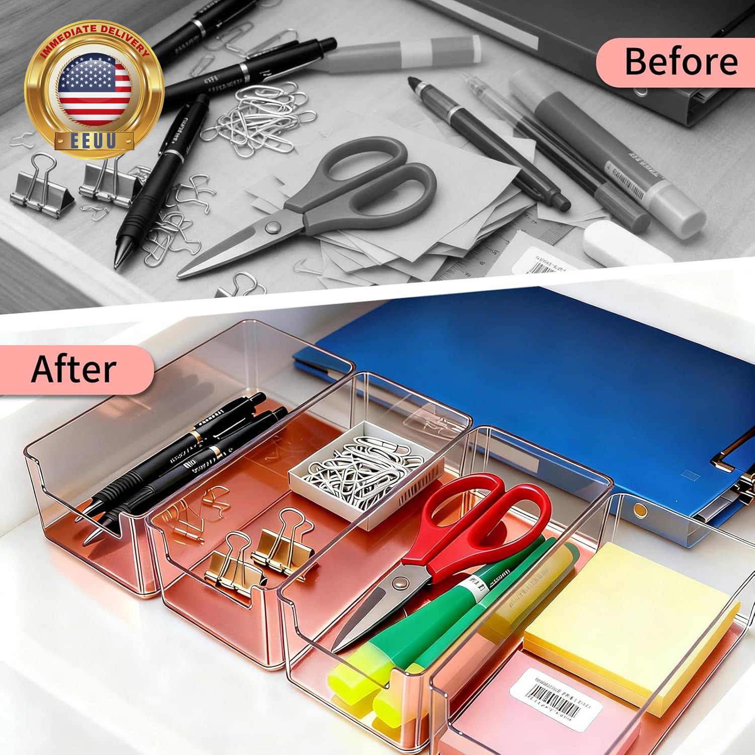 3Pcs Plastic Drawer Organizer, 3 Sizes Desk Drawer Divider Organizers and Contai