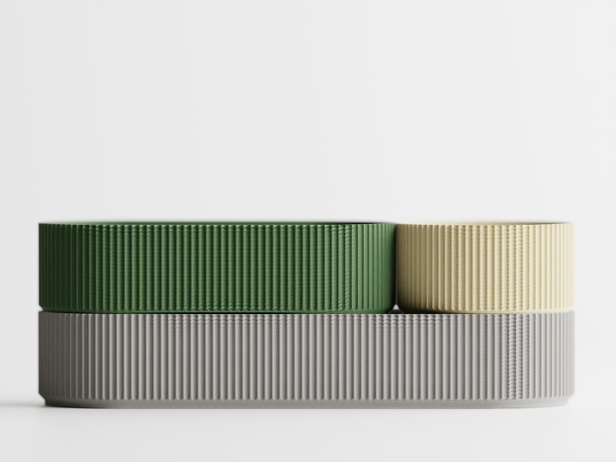 Modern Desk Organizer Stacked Cylindrical Storage Trays Green Beige