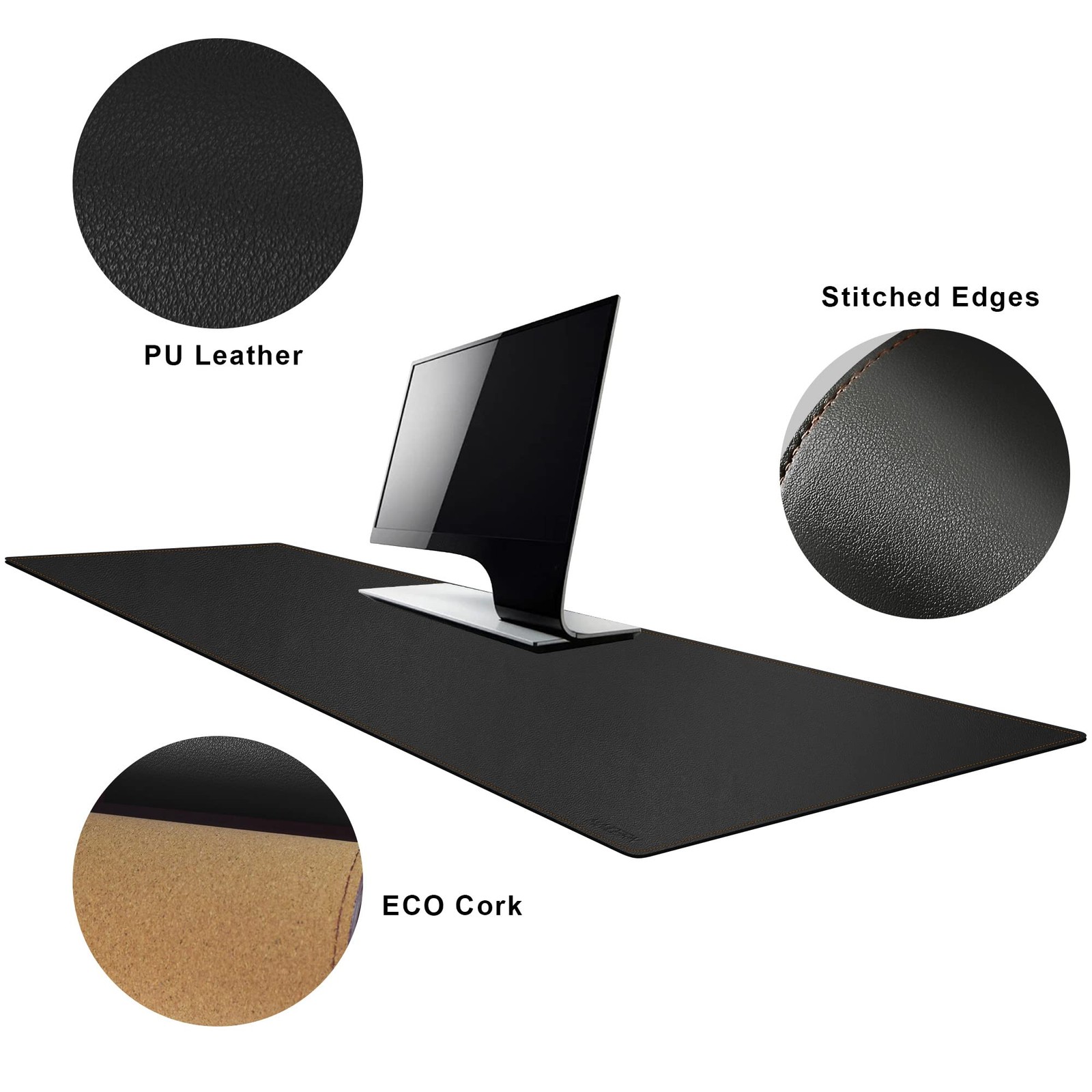 MAIDERN 40′ x 16′ Cork & Leather Desk Pad, XXL 40” X 16”, Cork+black