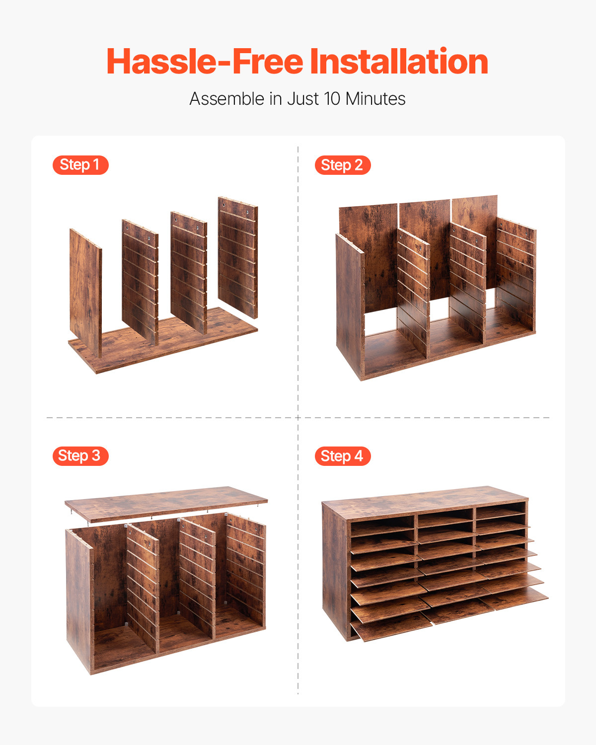 Uimoso Wooden Literature Organizer 24 Compartments Removable Shelves Dark Brown