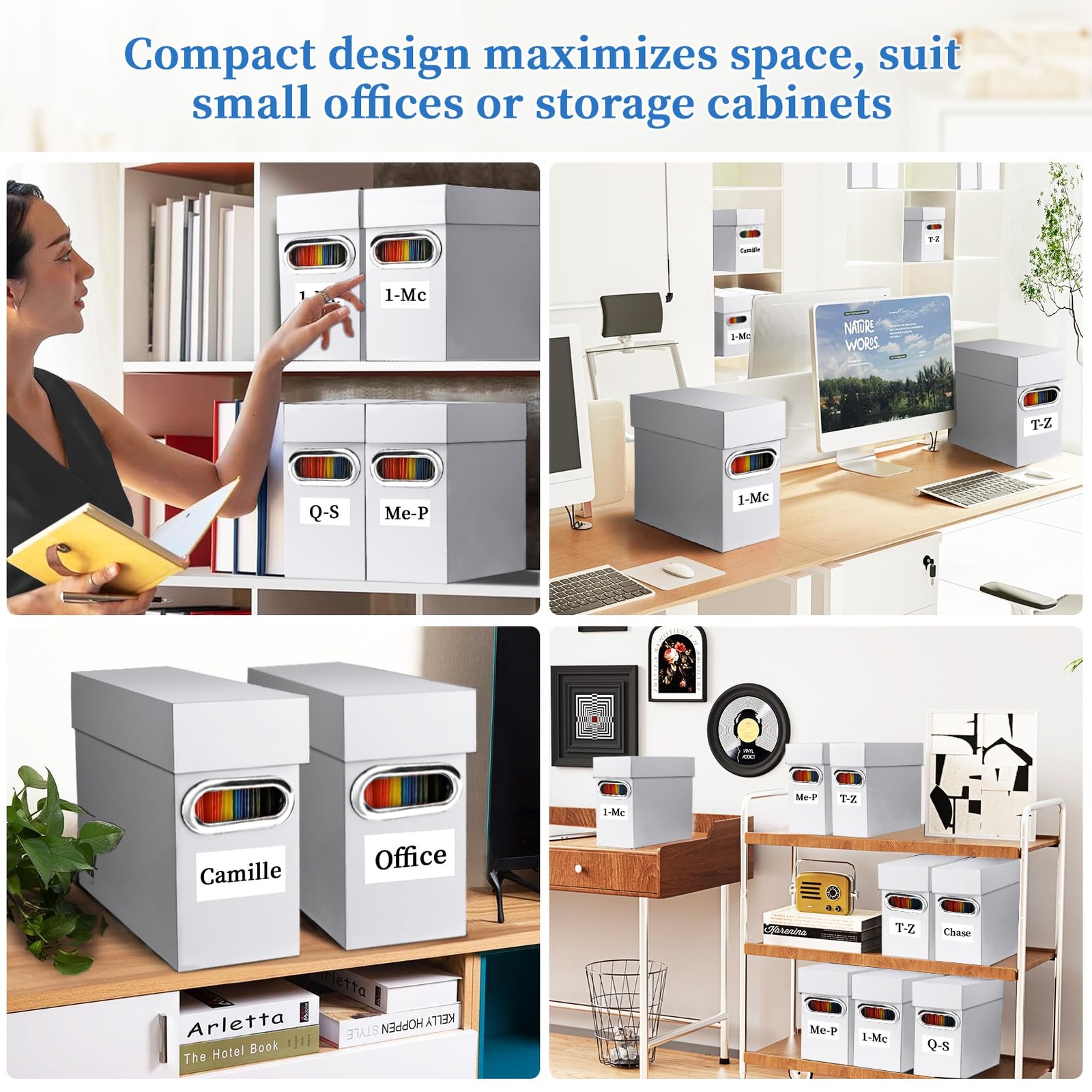 Naleyber File Organizer Box with Lid & Handle, Thickened 2 Pack, White