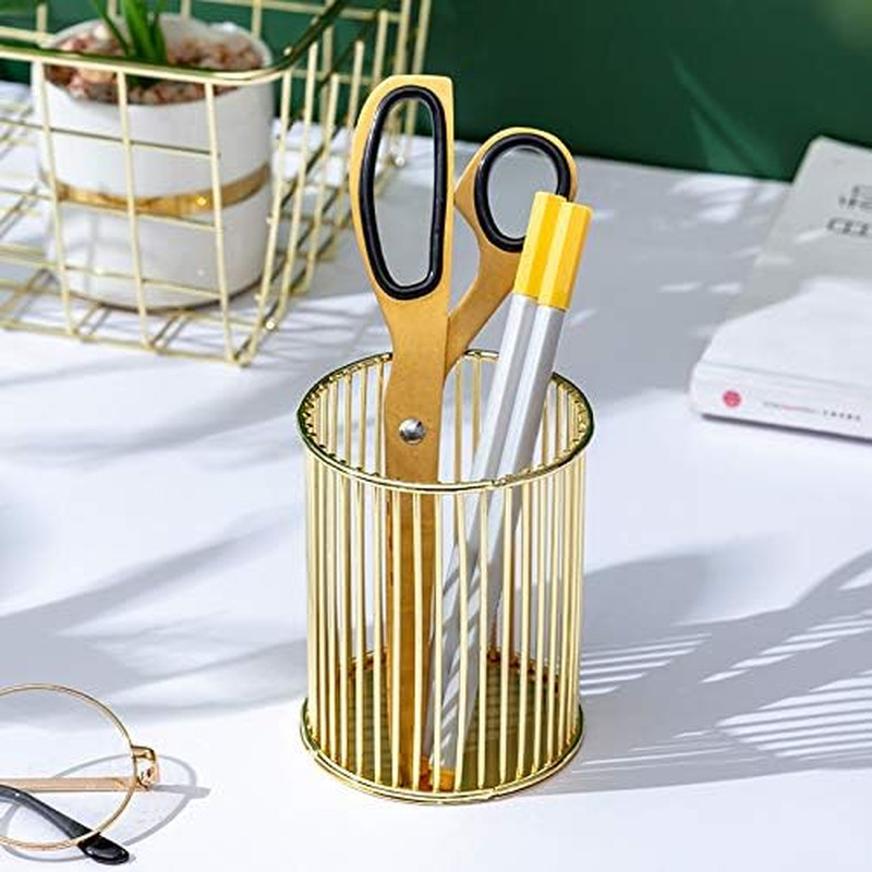 Gold Metal Pen Holder for Desk, Makeup Brushes Cup, Pencil Holders, Office&Home