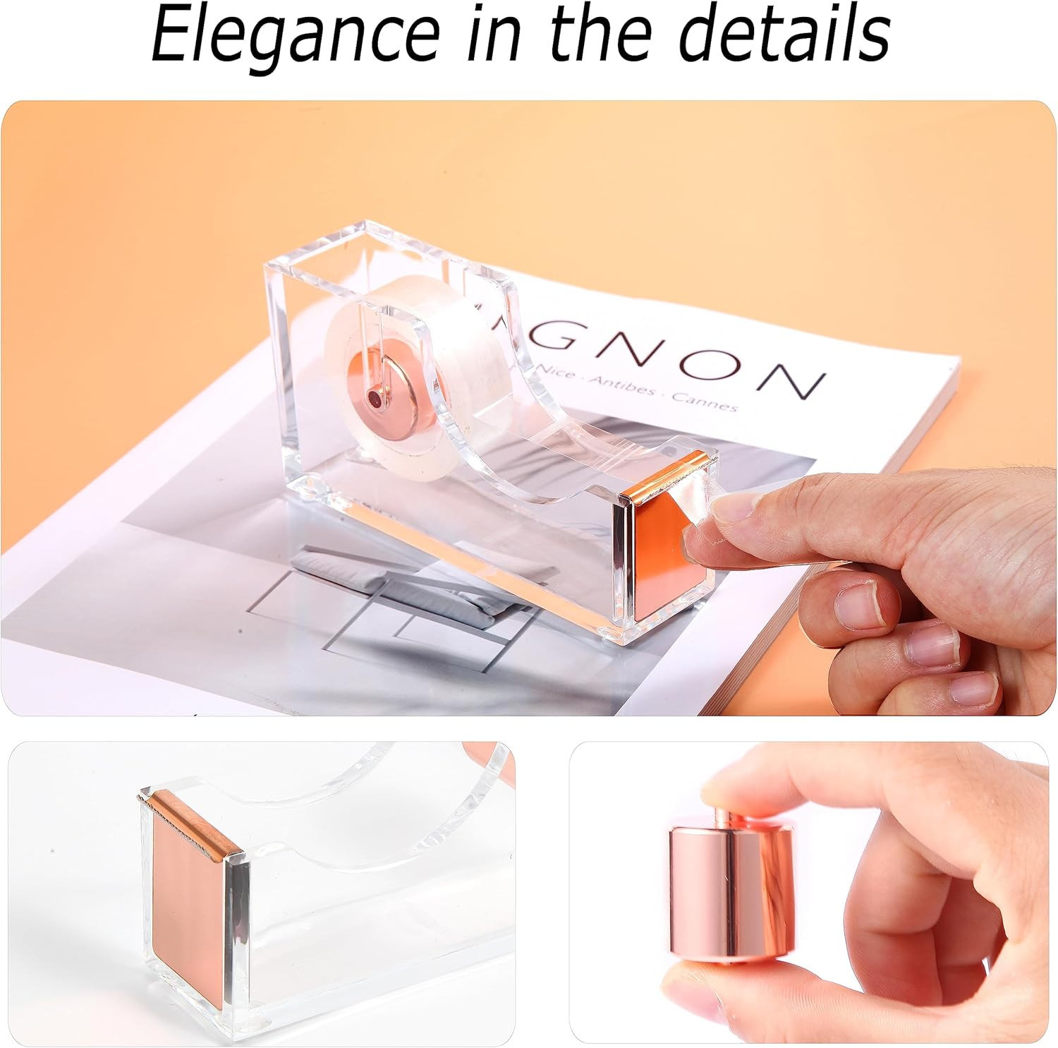 Rose Gold Desk Accessories，Office Supplies Set Acrylic Stapler Set Staple Remove