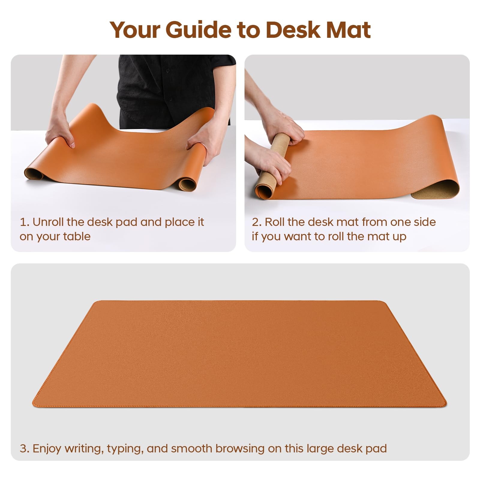 Yuwiiuuo Leather Desk Pad Protector, Office Mat, 23.6″ x 13.7″, Brown