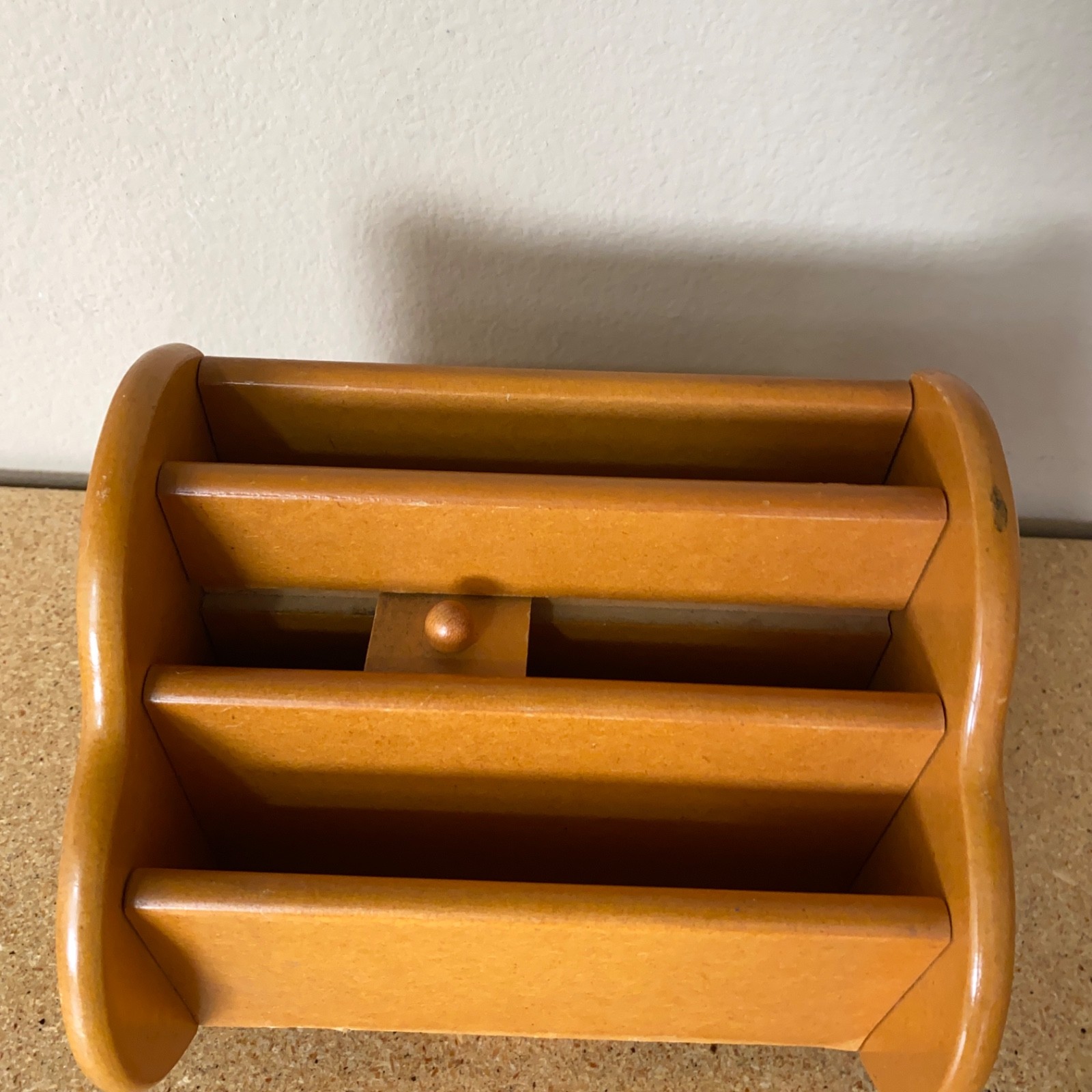 VTG MCM Oak Wood Desk 360 Swivel Divided Organizer One w Slide 6” X 7.25”