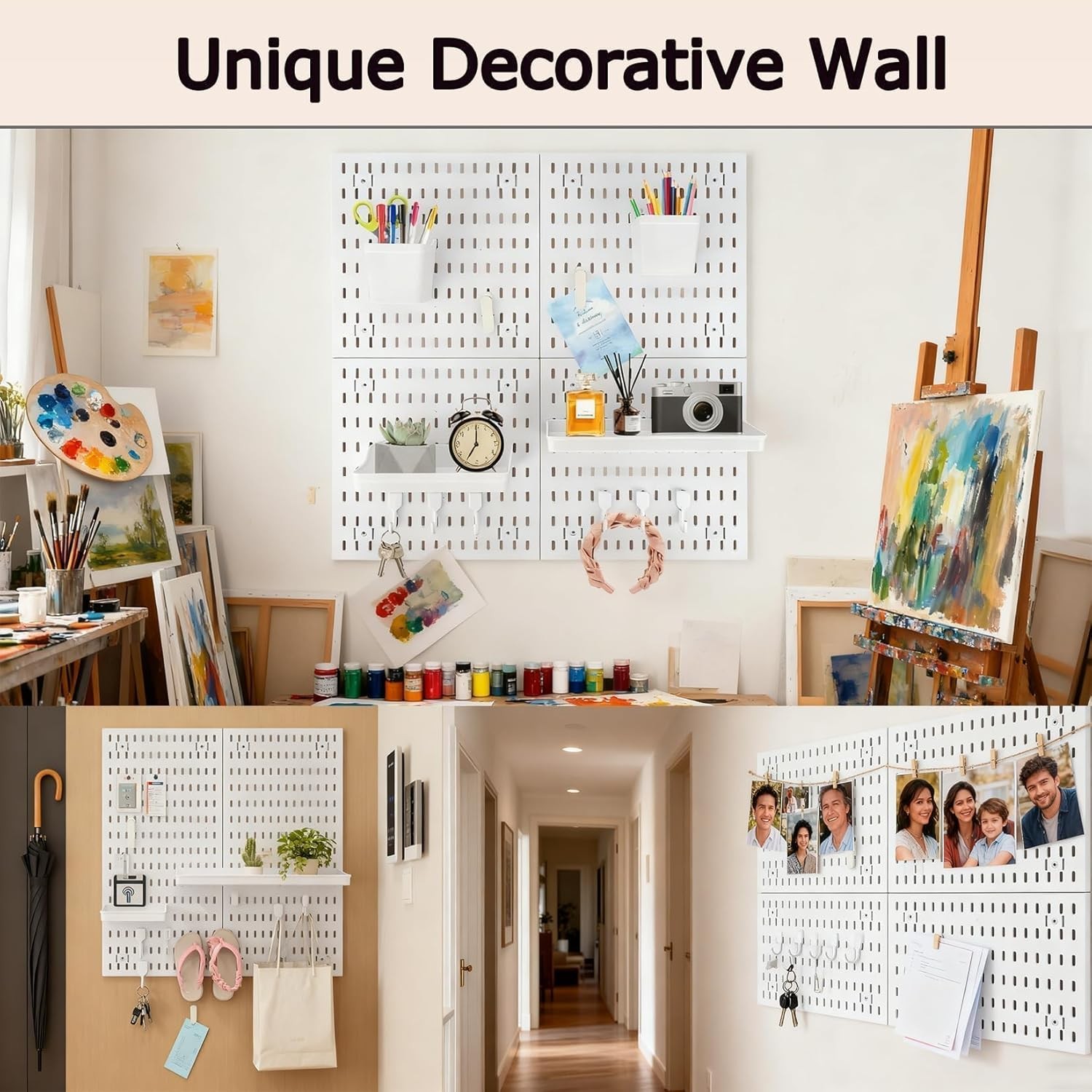 4PCS Pegboard Wall Organizer for Desk, Office & Gaming Setup Space Peg Board Kit