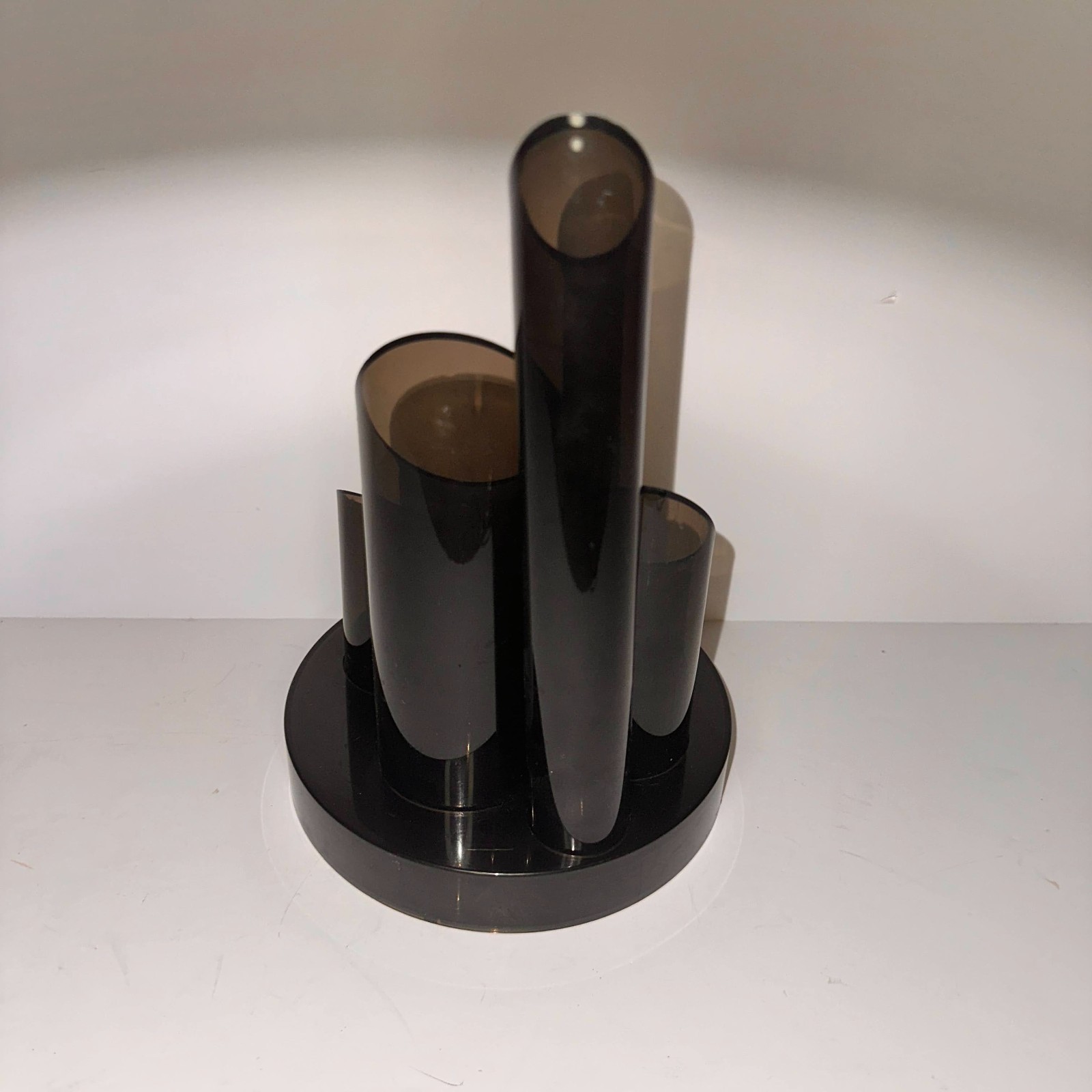 Vintage 1970s Atomic Office Desk Organizer Smoke Gray Plastic Tubes MCM Retro