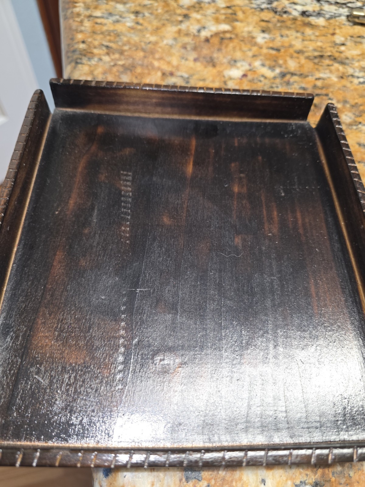 Hand Made Wood Desktop Organizer Tray Square Multi-Purpose Dark Finish