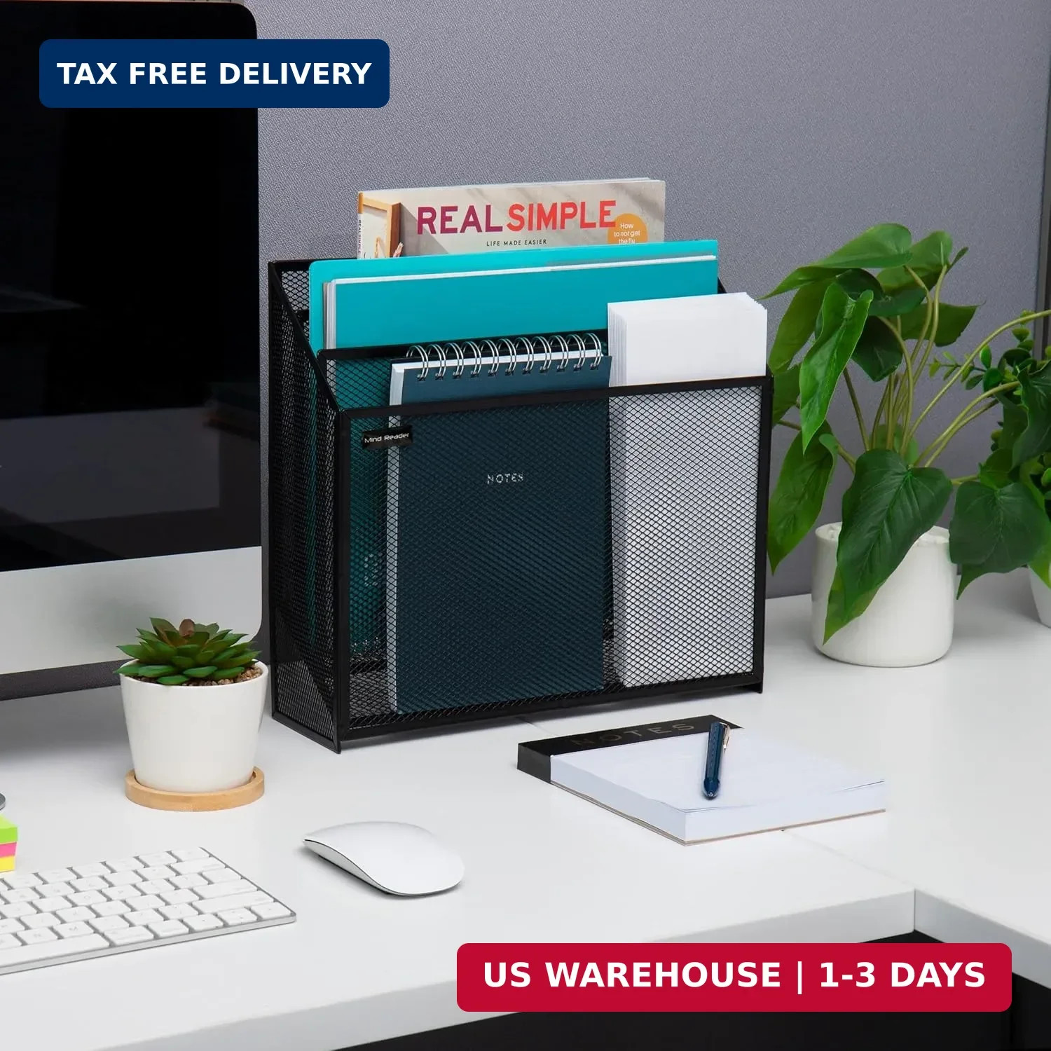 Mind Reader Vertical File Storage, Desktop Organizer, Workspace, Office, Metal M