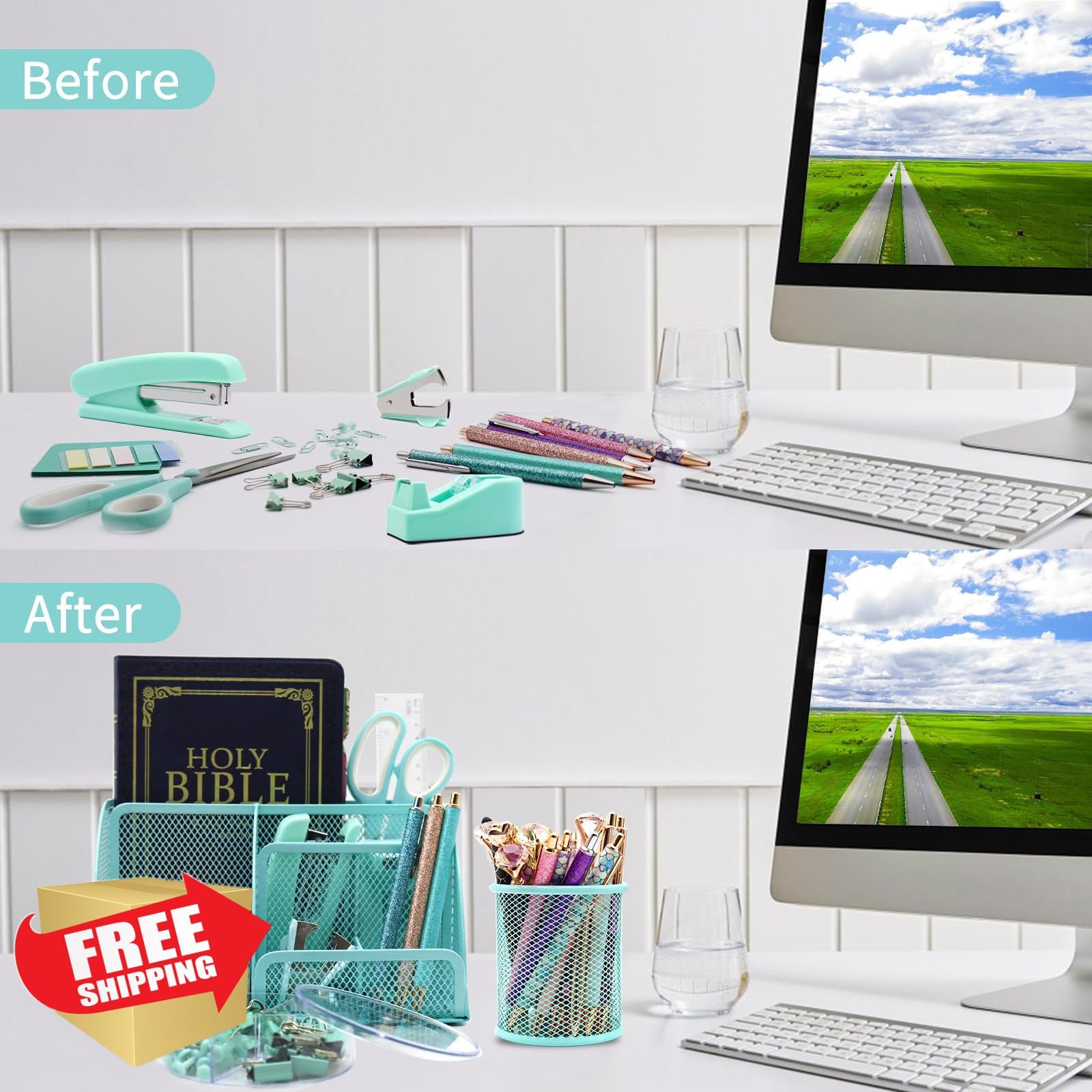 Shellvcase 12-in-1 Green Desk Organizer Set