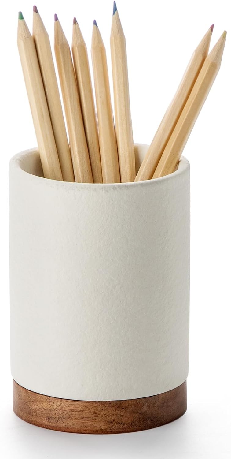 Ceramic Pen Holder for Desk, Pencil Cup Organizer and Makeup Brush Holder, Pen