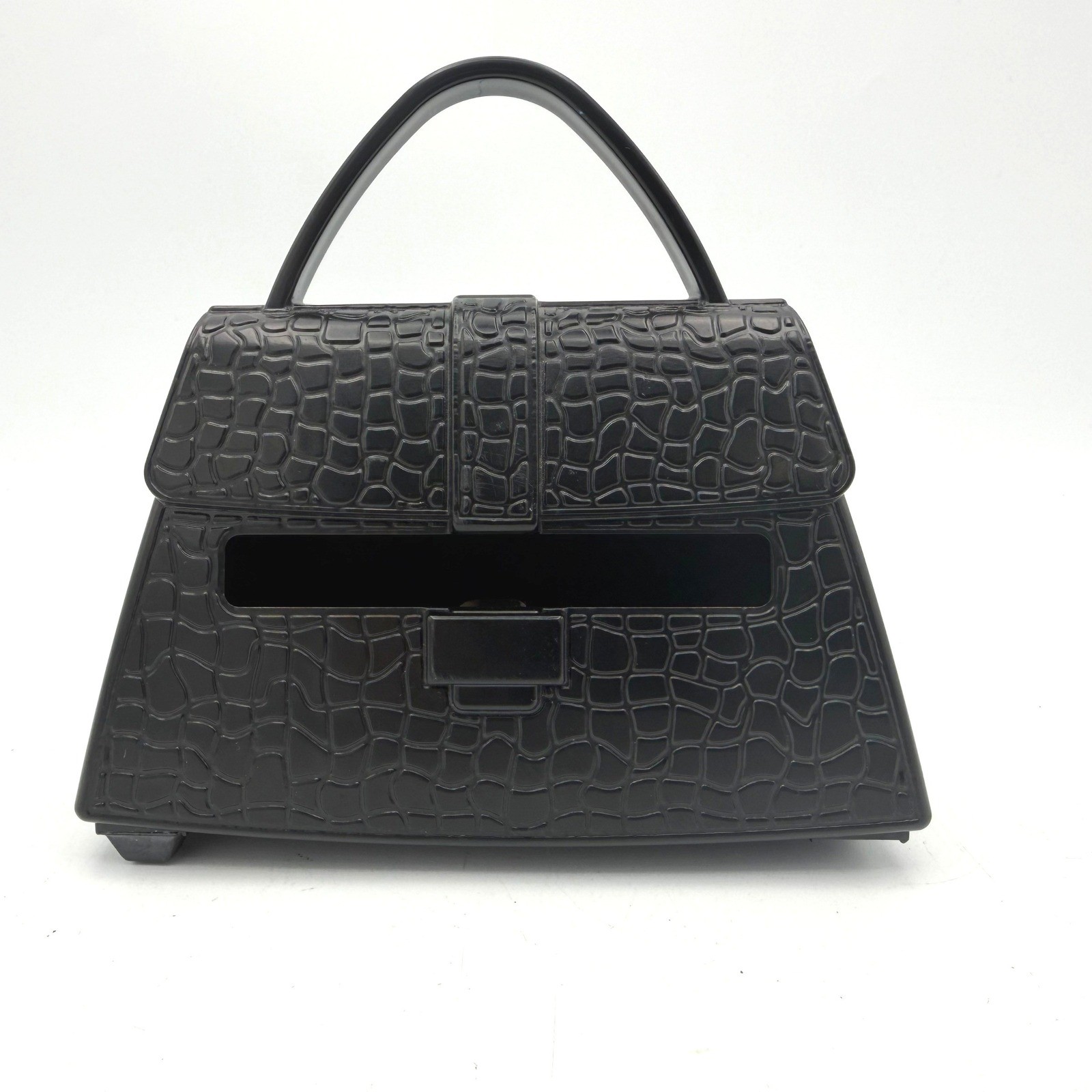 Post-it Handbag Desk Organizer Women Black Croc Embossed Sticky Note Holder